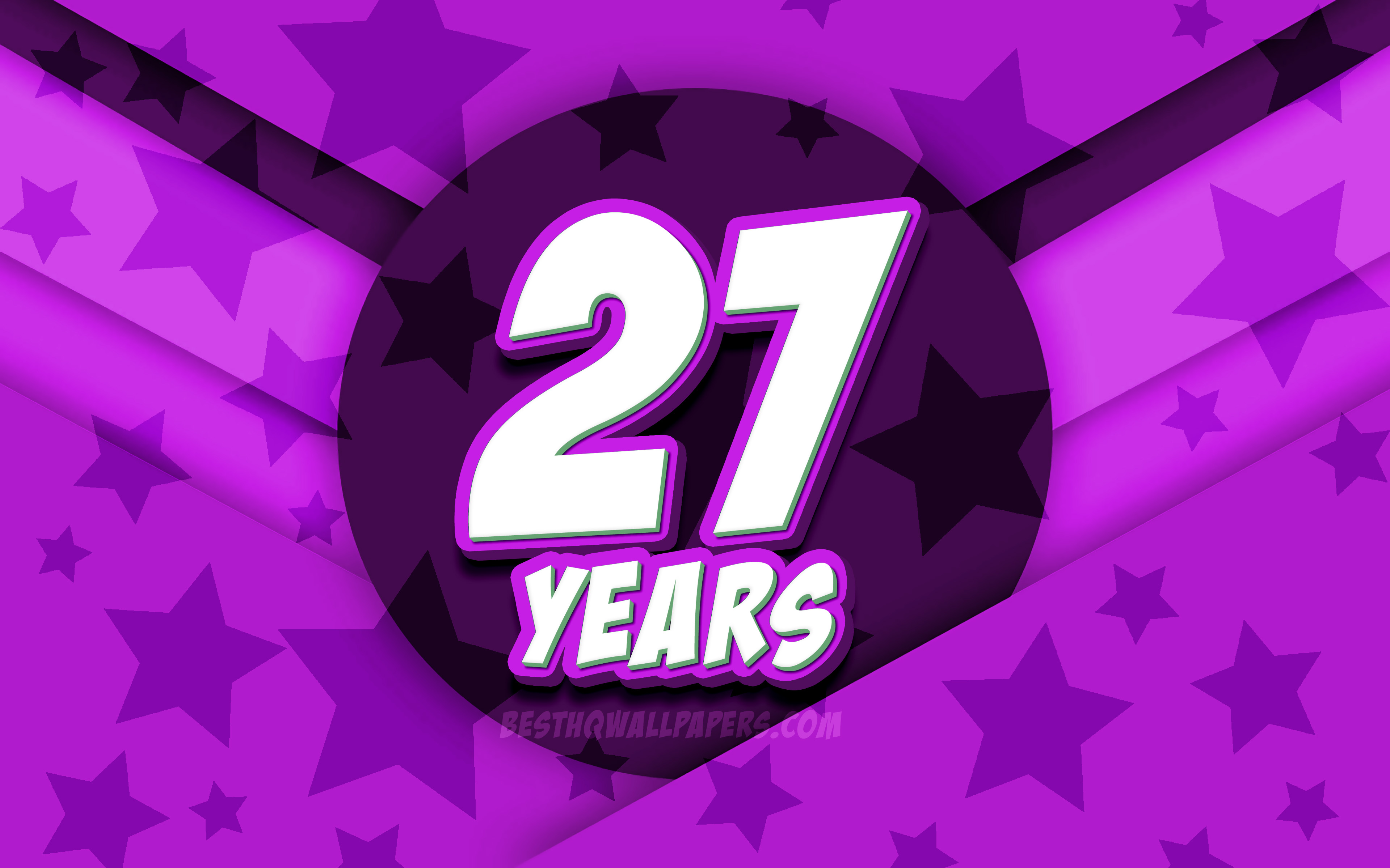 Download wallpaper 4k, Happy 27 Years Birthday, comic 3D letters, Birthday Party, purple stars background, Happy 27th birthday, 27th Birthday Party, artwork, Birthday concept, 27th Birthday for desktop with resolution 3840x2400. High