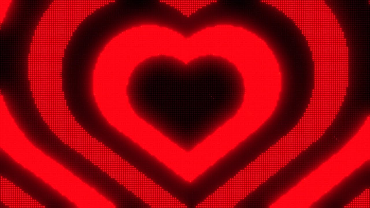 Black and Red Y2k Neon LED Lights Heart Background.. 1 Hour Looped HD