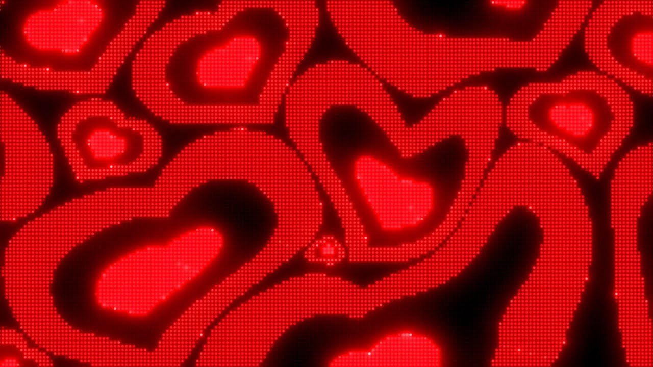 Warped Black and Red Y2k Neon LED Lights Heart Background.. 1 Hour Looped HD