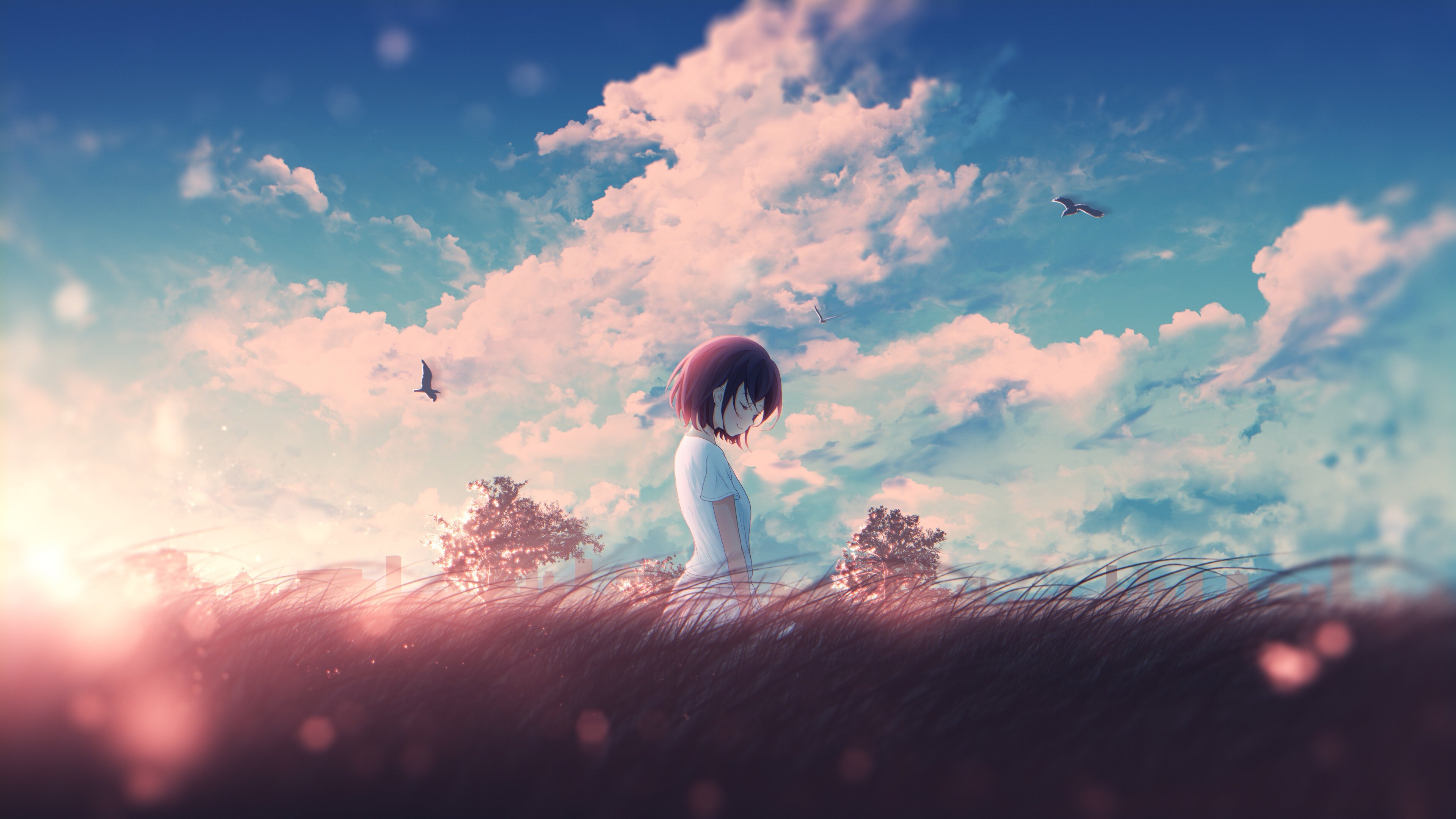 A 3d anime art. Small and simple boy looking relaxed...