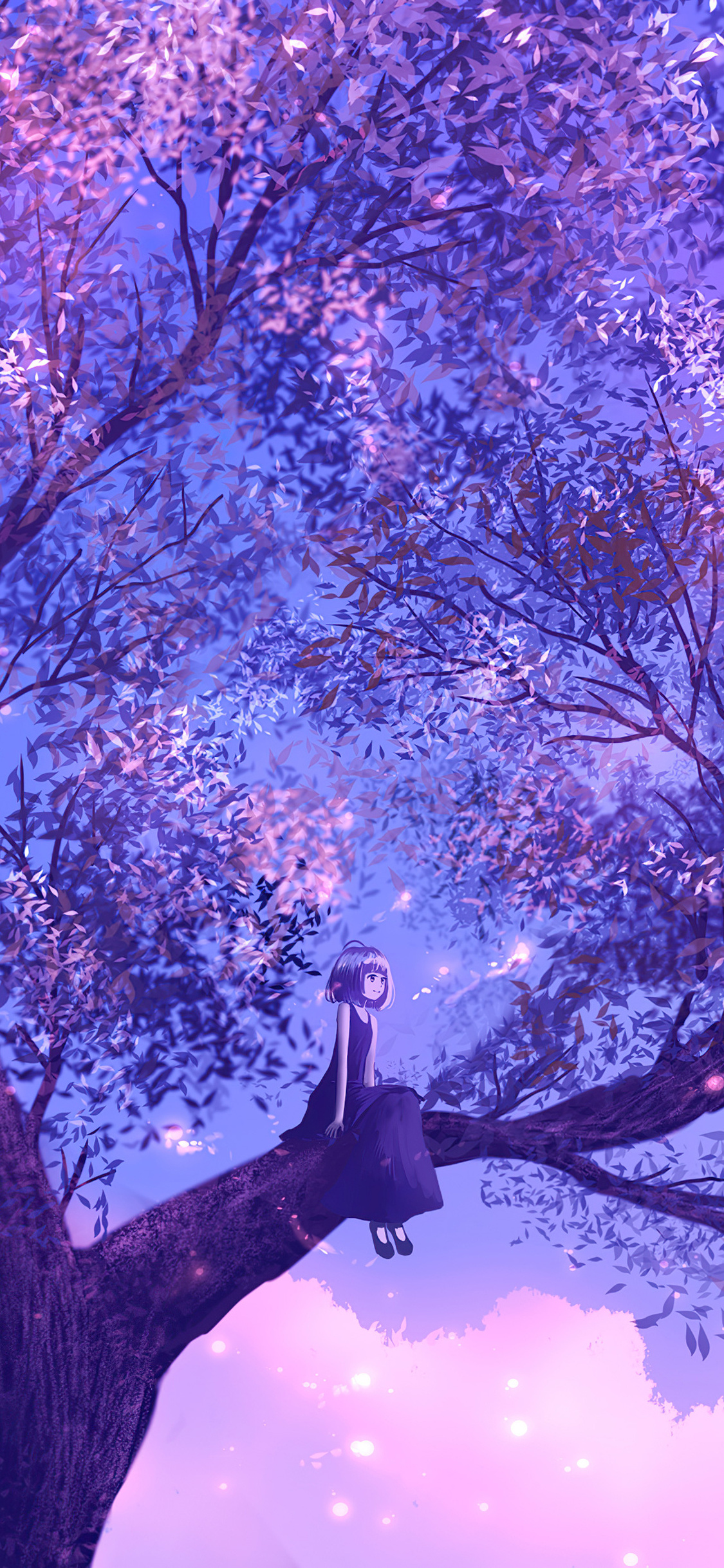 Anime Girl Sitting On Purple Big Tree 4k iPhone XS, iPhone 10, iPhone X HD 4k Wallpaper, Image, Background, Photo and Picture
