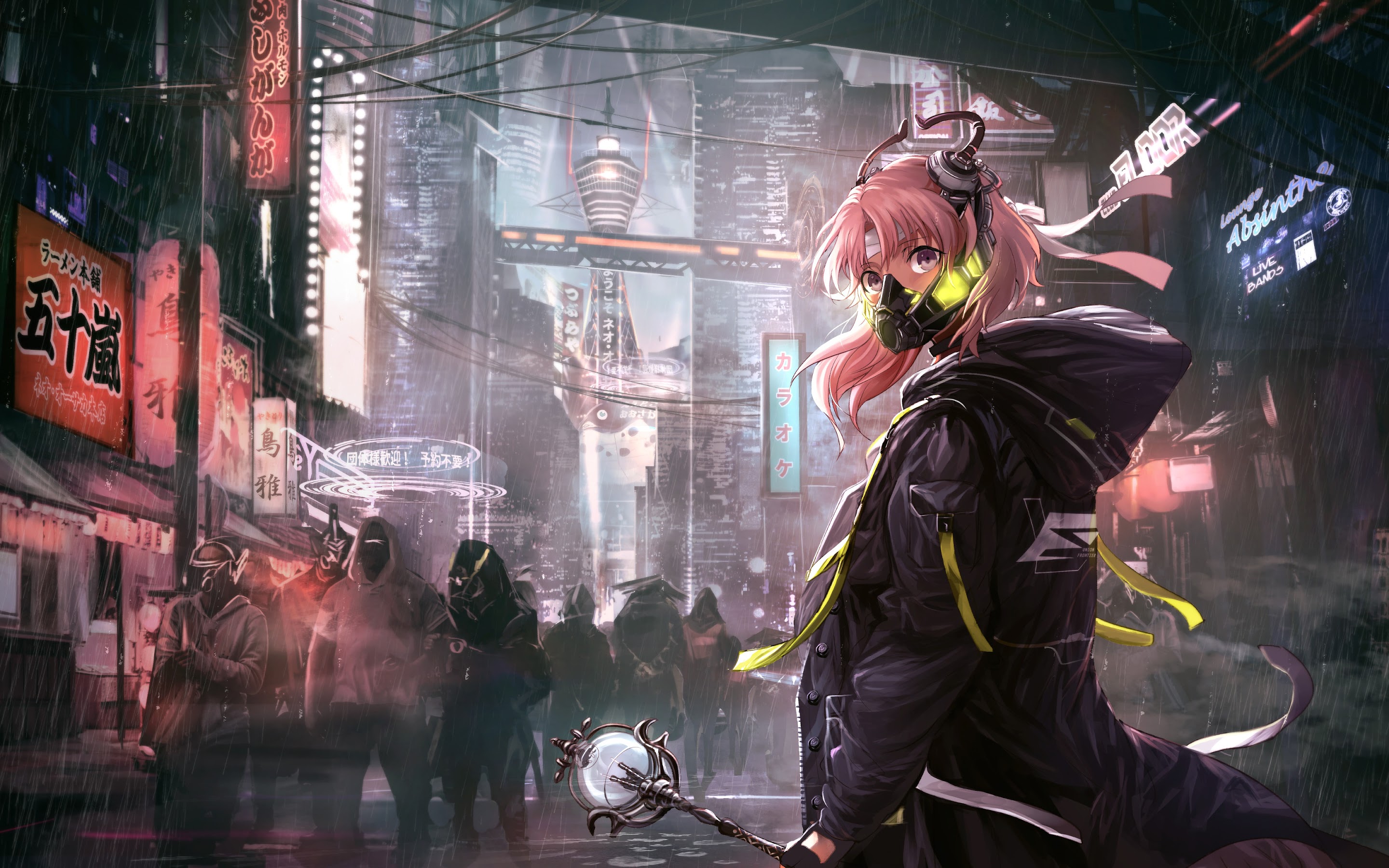 Anime Girl Mask Cyberpunk Sci Fi 4K Wallpaper