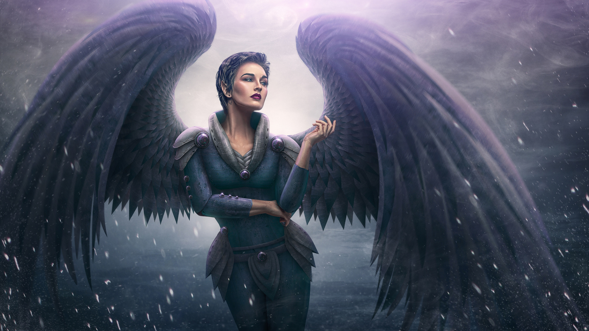 Angel Warrior Wallpaper Dark Wing Girl With Wings