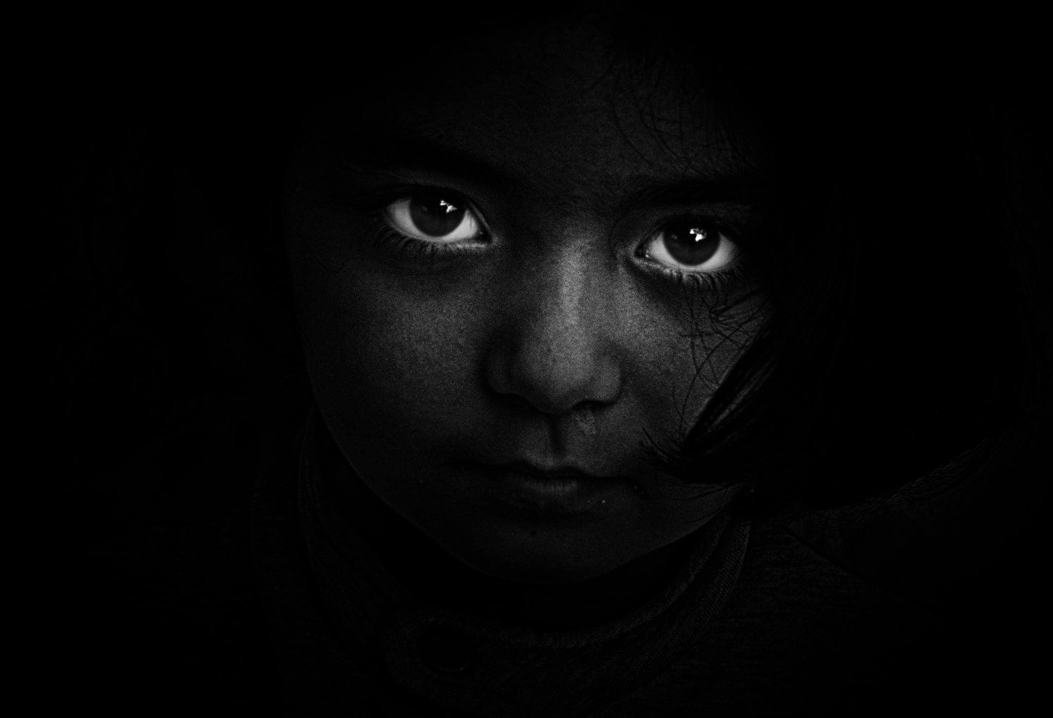 Wallpaper Girl's Face, Black And White, Person, Dark, Eyes • Wallpaper For You