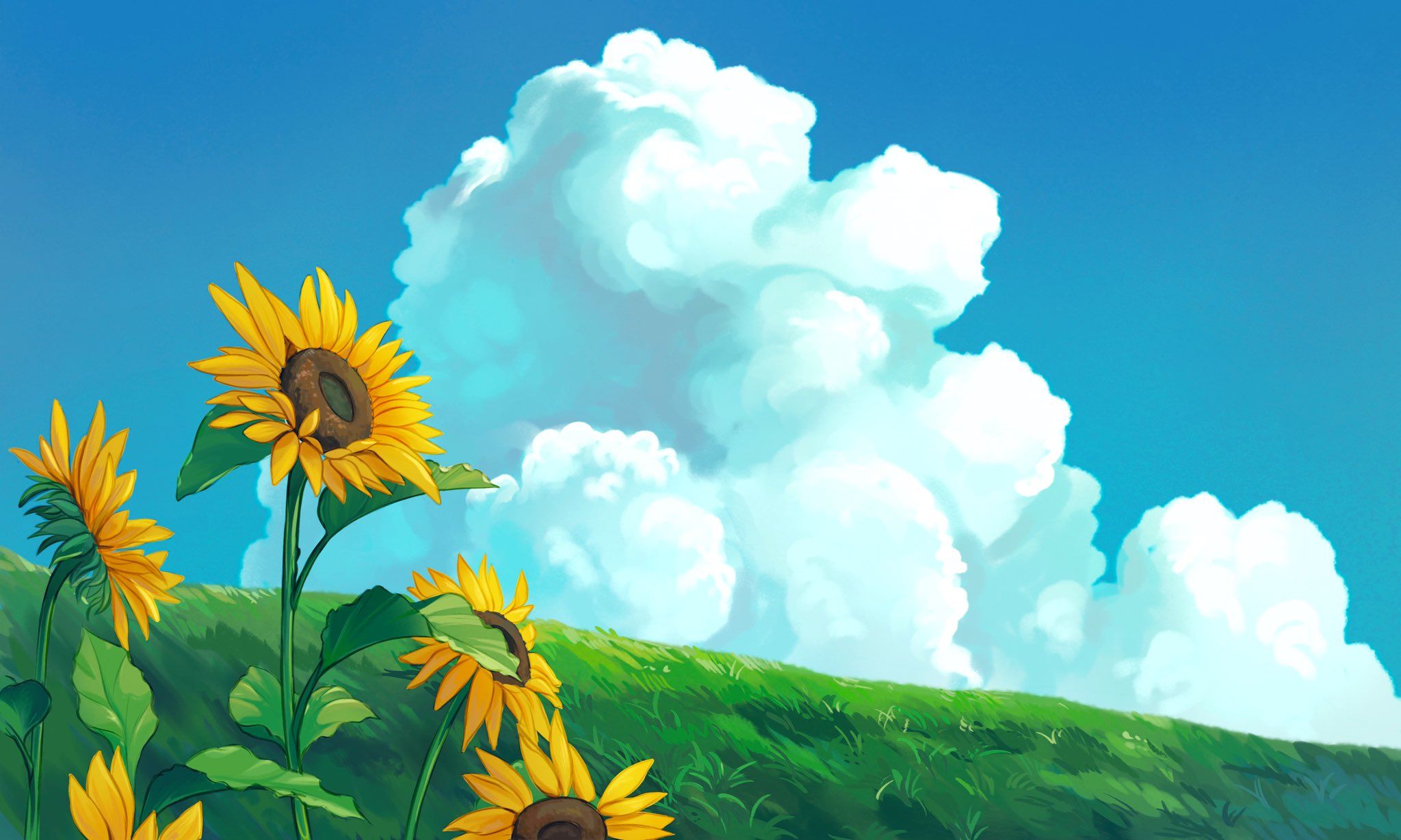 Anime Grass Field Background Sunflowers Landscape Wal - vrogue.co