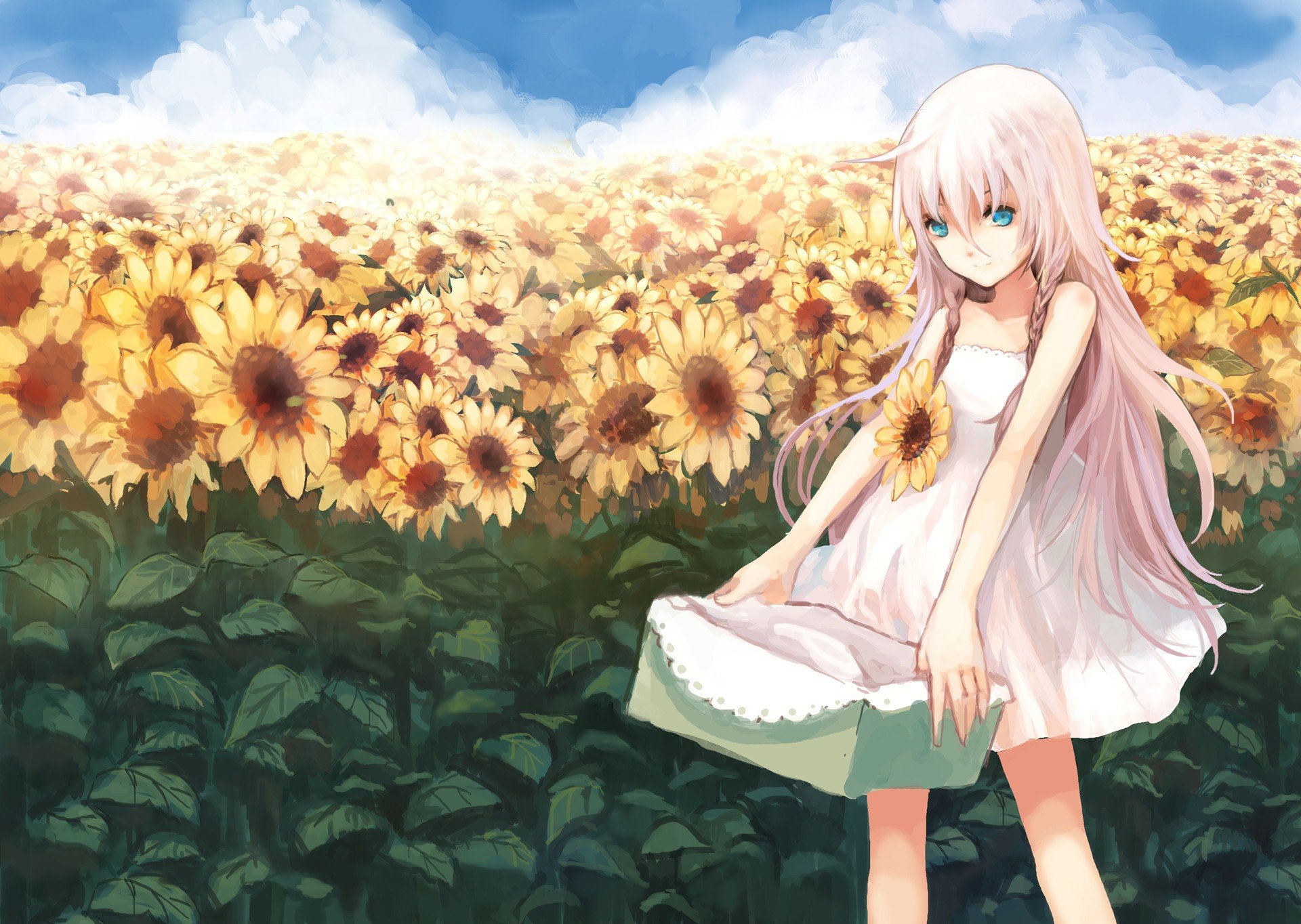 sunflowers, Anime girls, Dress Wallpaper HD / Desktop and Mobile Background