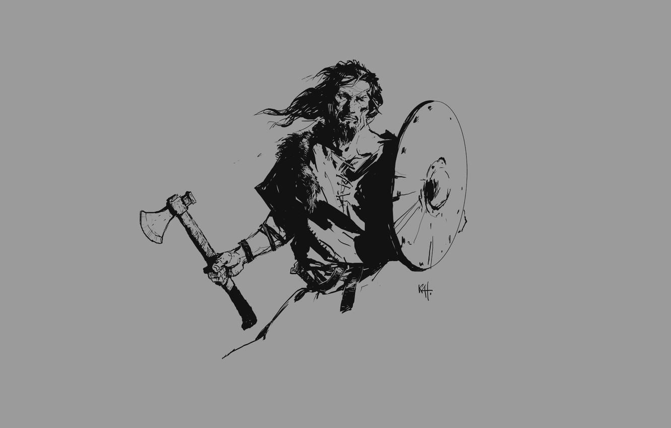 Wallpaper warrior, axe, shield, Viking image for desktop, section минимализм