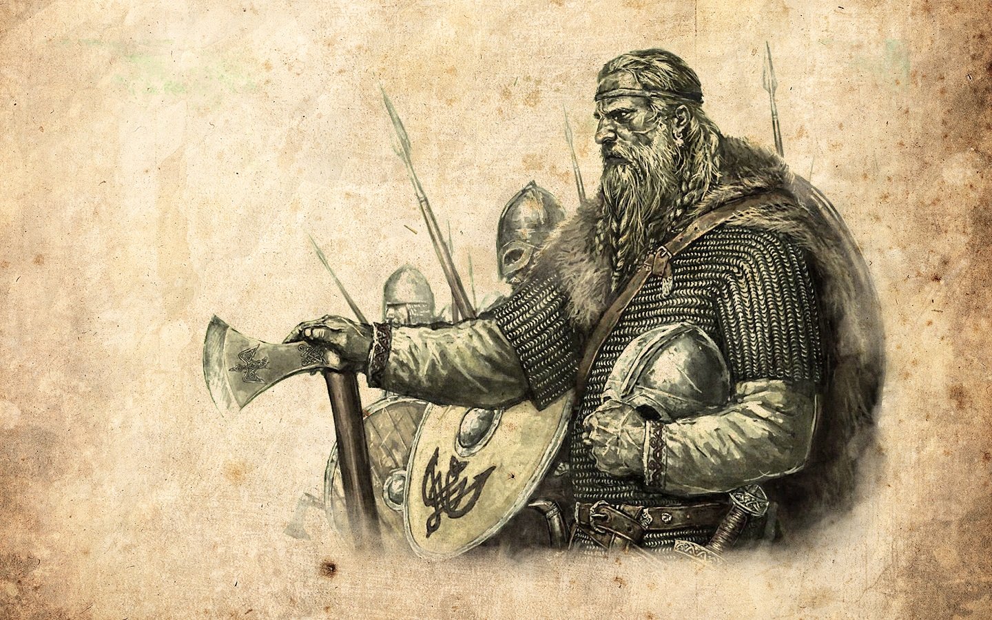 artwork, Vikings, Axe, Shield, Helmet, Mount and Blade, Video games Wallpaper HD / Desktop and Mobile Background