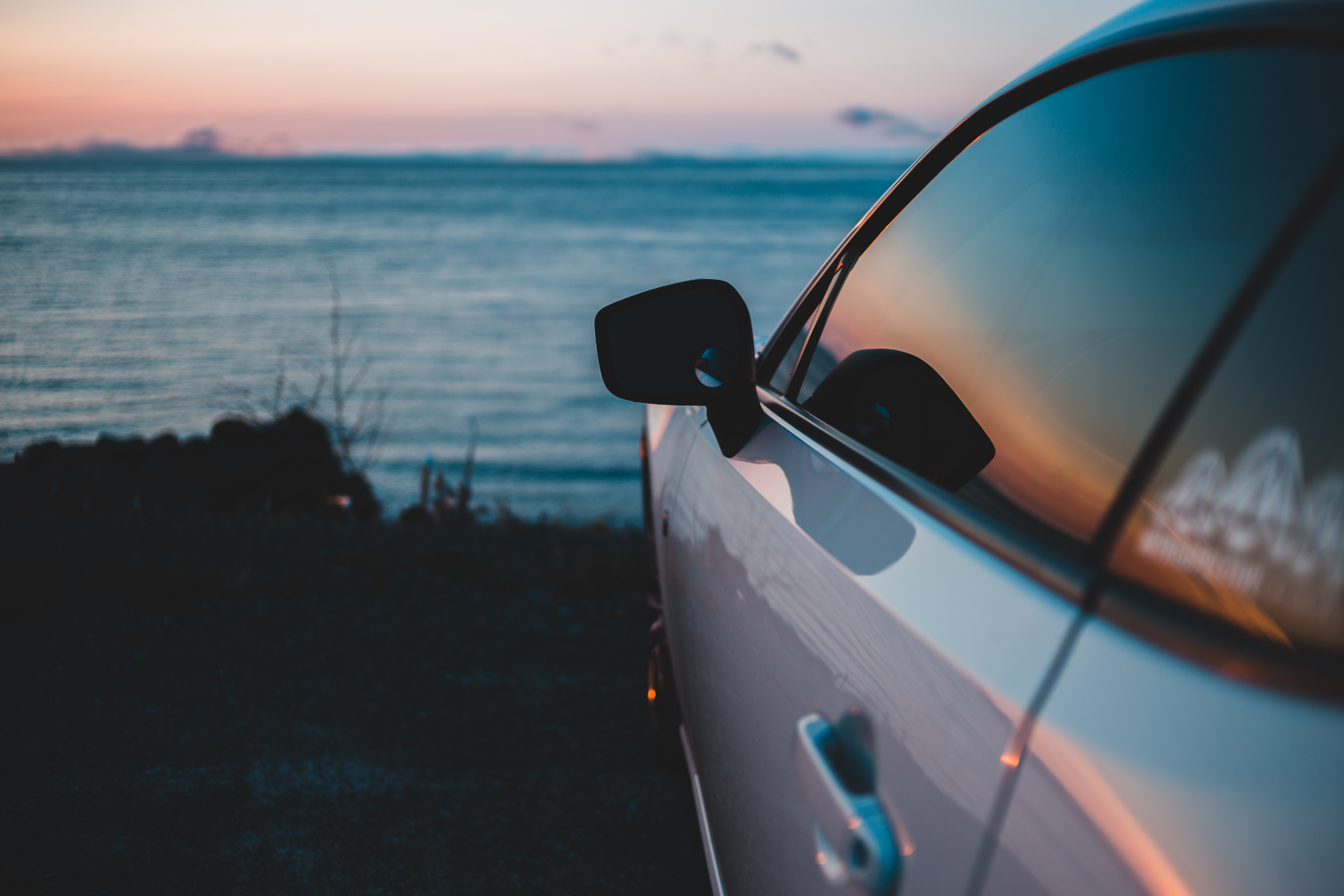 Download wallpaper 5422x3615 car, gray, side view, mirror, door HD background