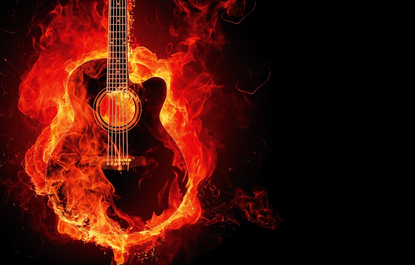 Wallpaper background, fire, Guitar image for desktop, section музыка