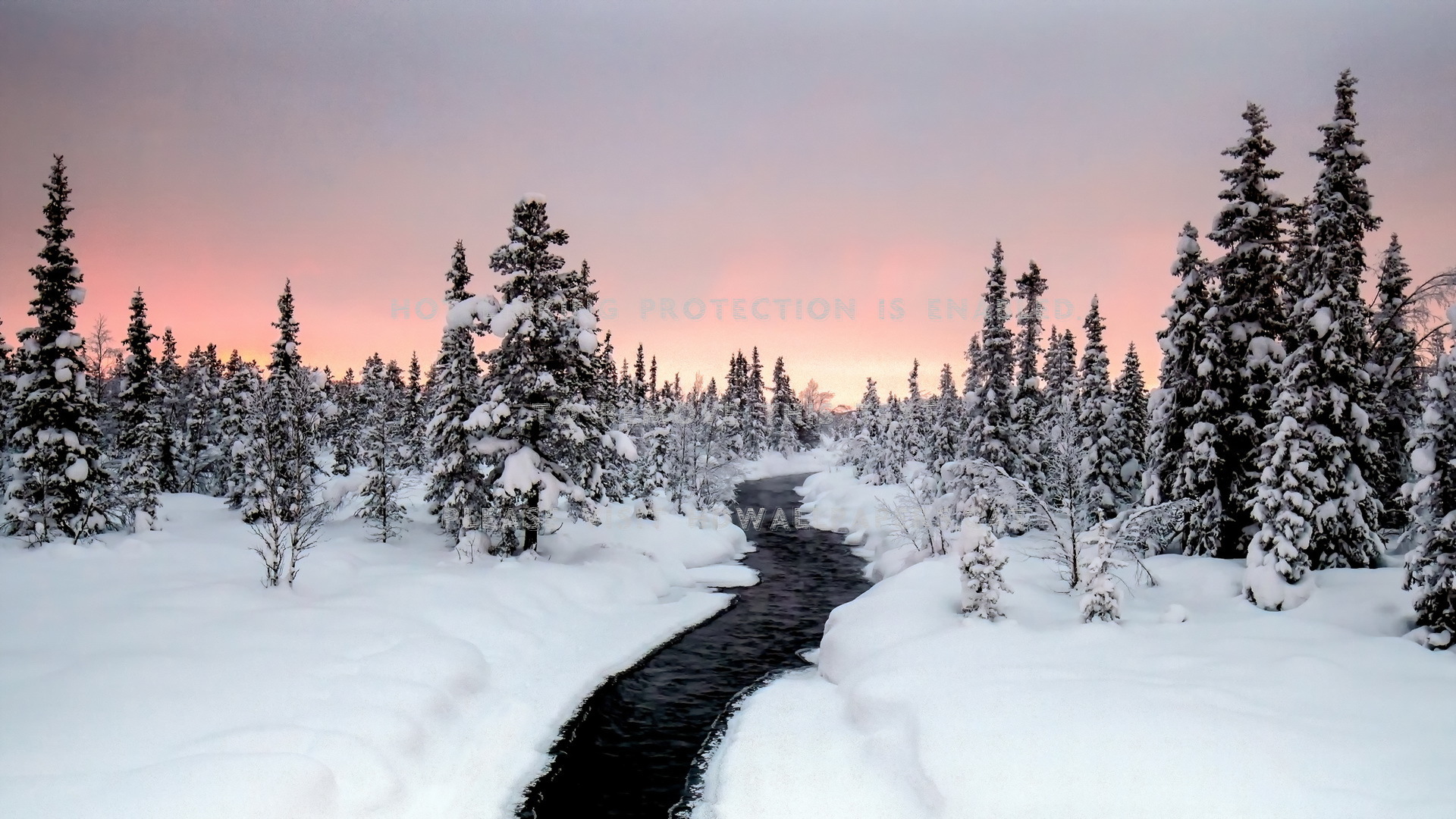 beautiful river in winter forest sunrise
