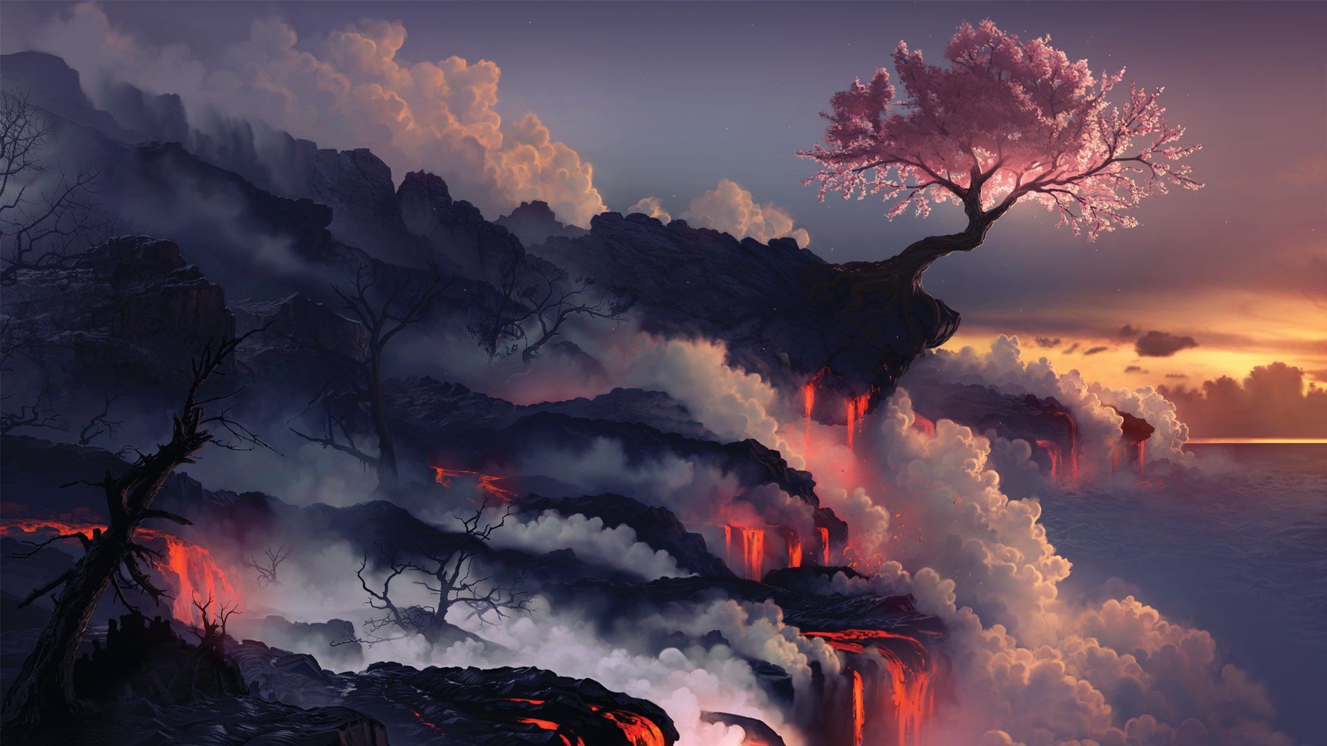 Epic Fantasy Wallpaper Full HD On Wallpaper 1080p HD. Landscape wallpaper, Volcano wallpaper, Fantasy landscape