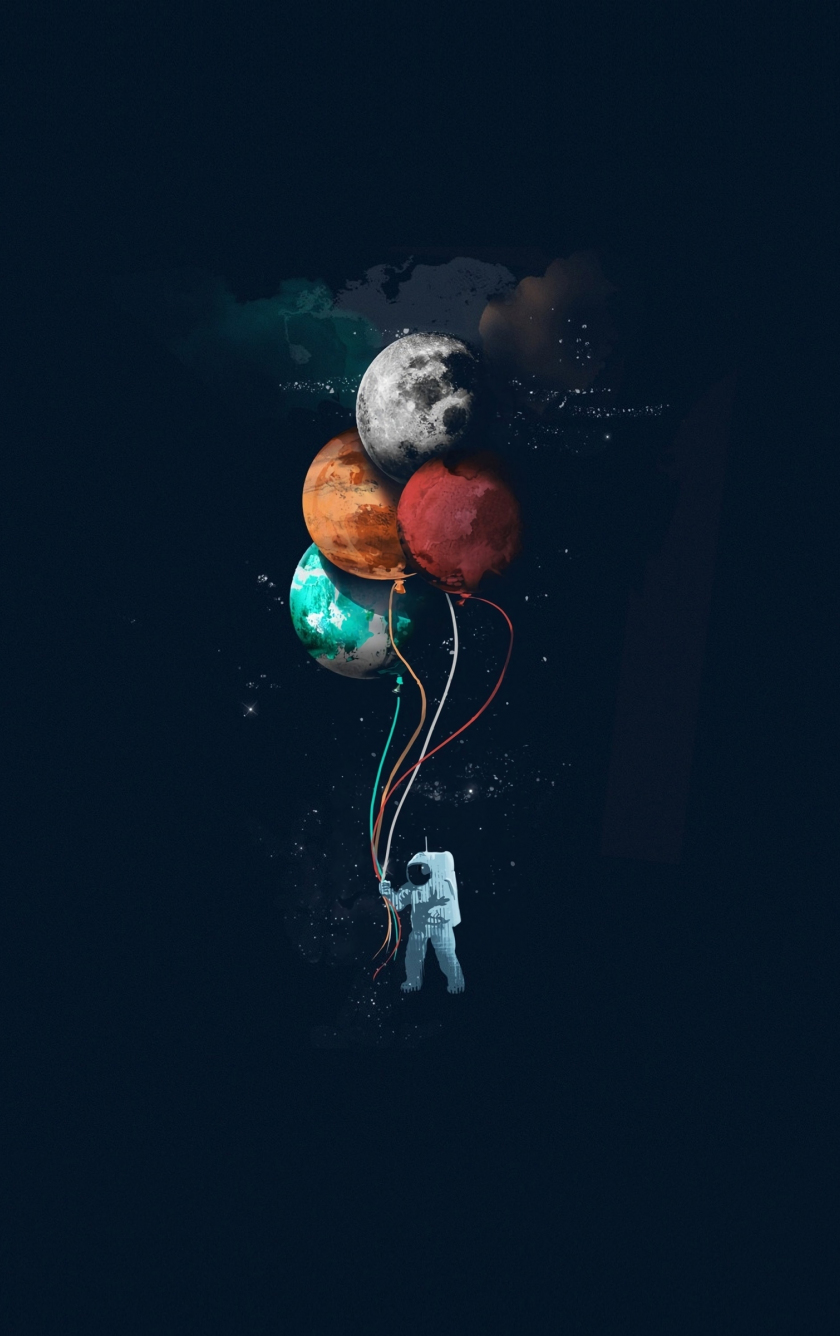 Download astronaut, balloons, space, minimal, art 840x1336 wallpaper, iphone iphone 5s, iphone 5c, ipod touch, 840x1336 HD image, background, 22187