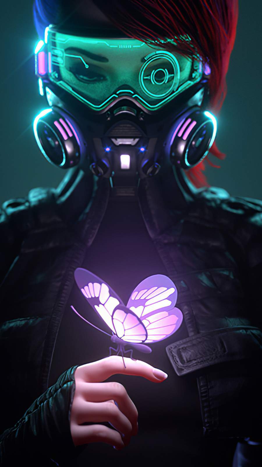 Cyberpunk Girl In A Gas Mask Looking At The Glowing Butterfly IPhone Wallpaper Wallpaper, iPhone Wallpaper