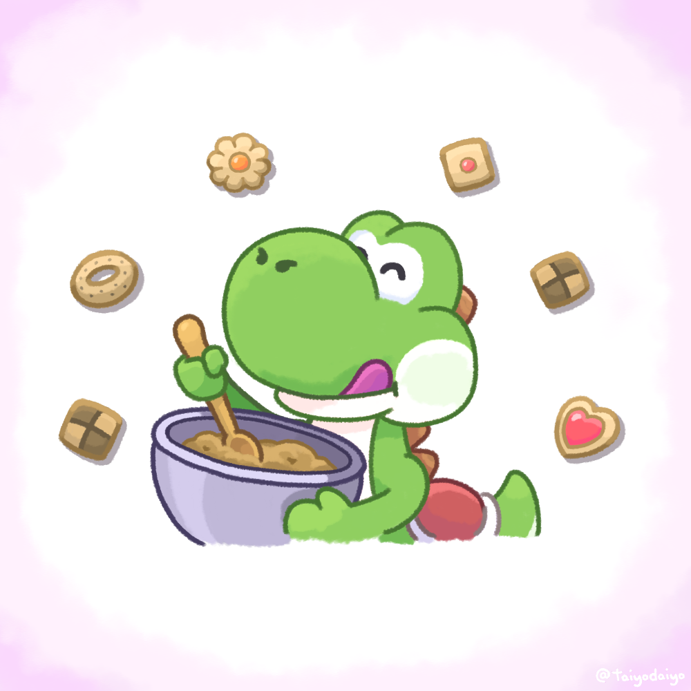 I made a cute Yoshi making some cookies. We deserve a new Yoshi's Cookie!