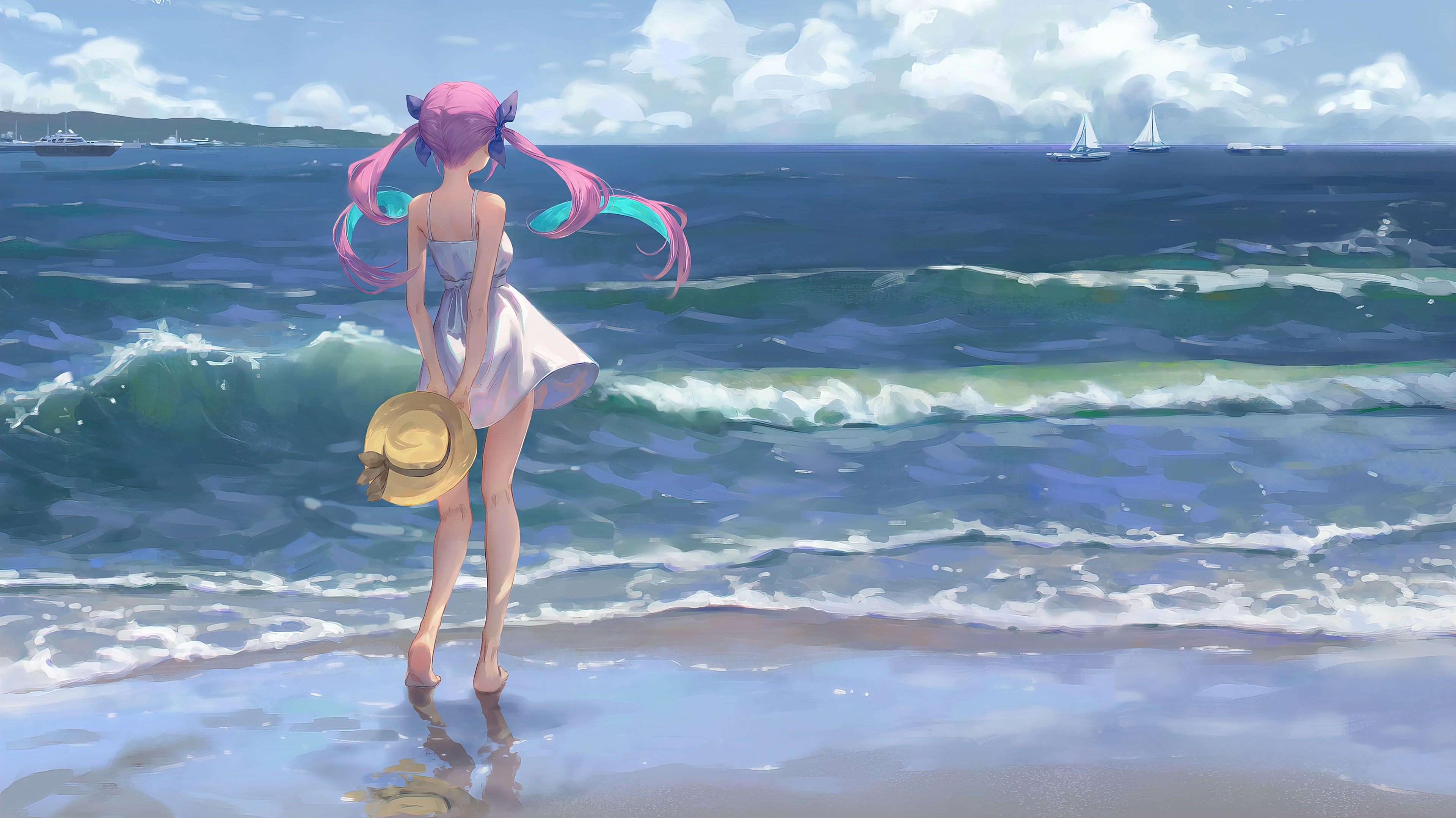 anime, girl, beach, scenery, 4k, pc, wallpaper HD Wallpaper