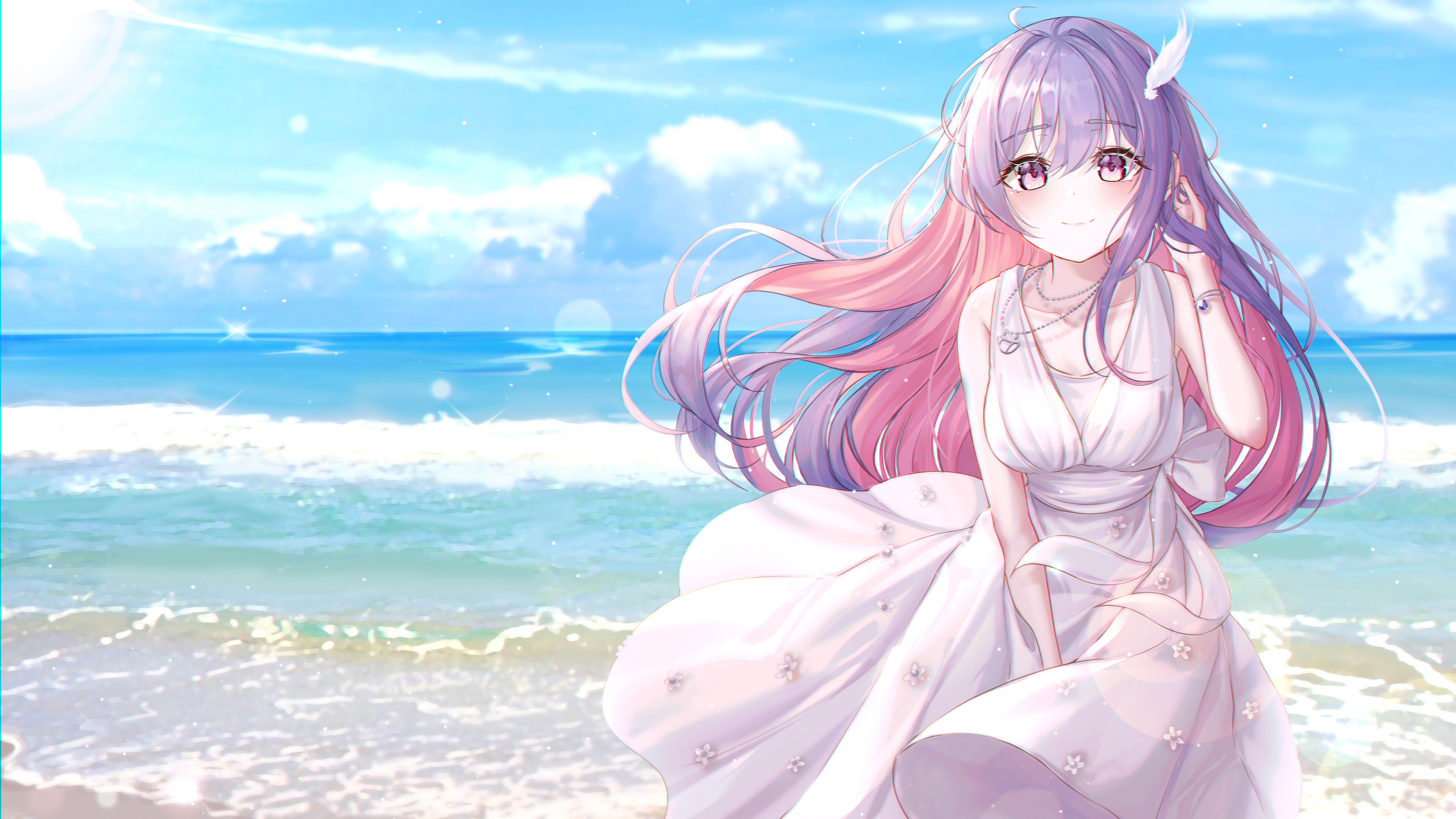 4K, beach, original characters, anime girls, anime HD Wallpaper