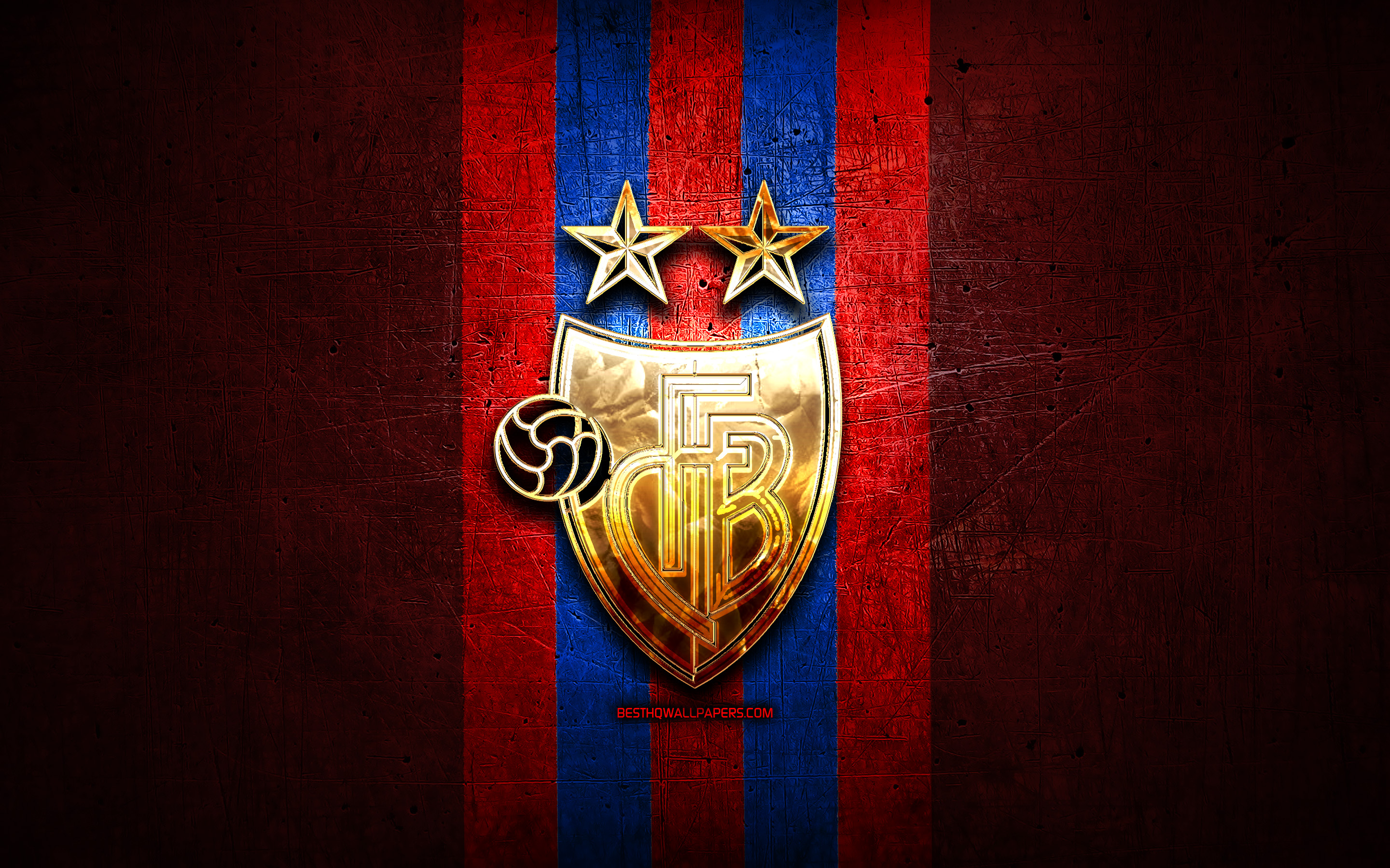 Download wallpaper FC Basel, golden logo, Swiss Super League, red metal background, football, Basel FC, swiss football club, Basel logo, soccer, Switzerland for desktop with resolution 2880x1800. High Quality HD picture wallpaper
