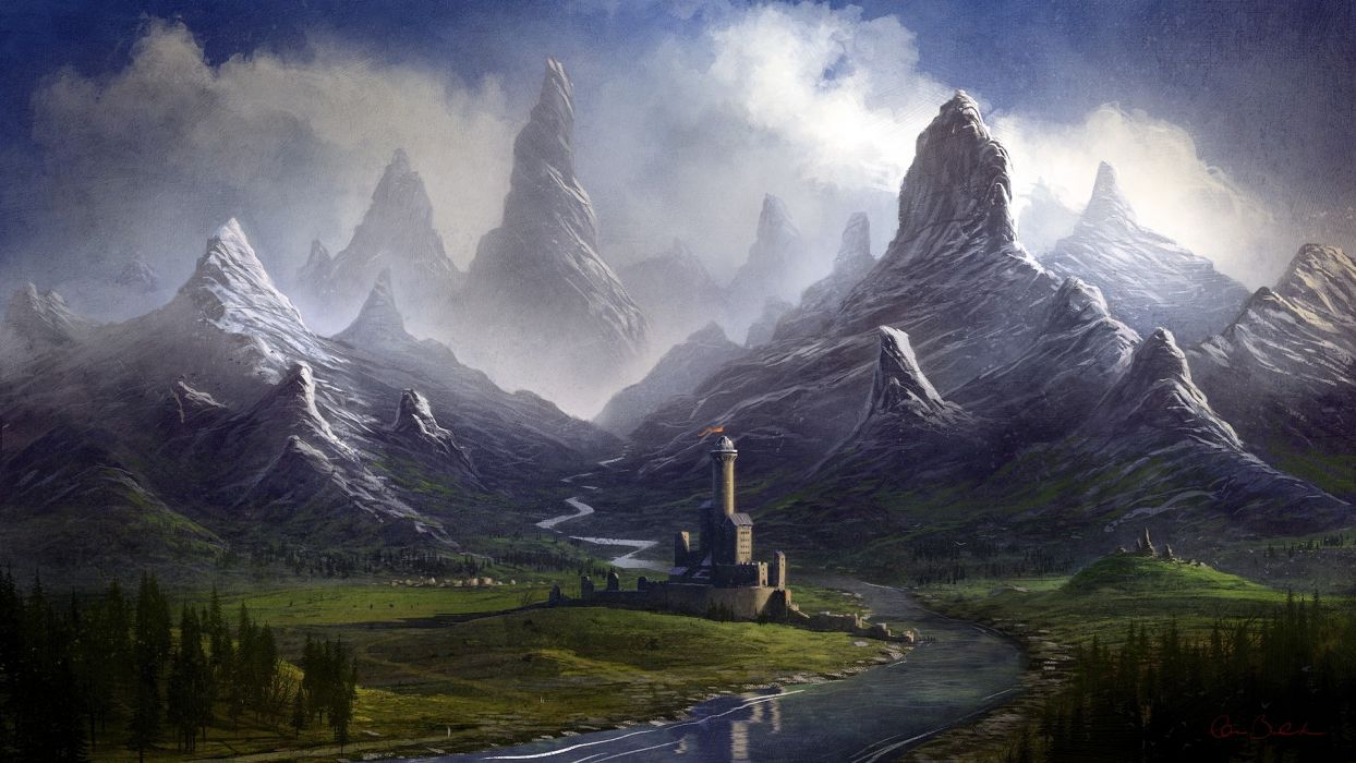 Castle Drawing Mountains wallpaperx1080