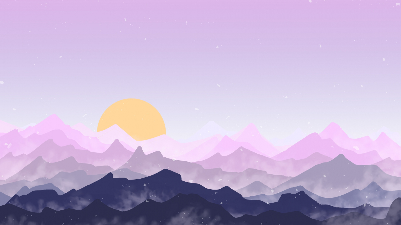 Sun mountains pink sky digital art wallpaper background