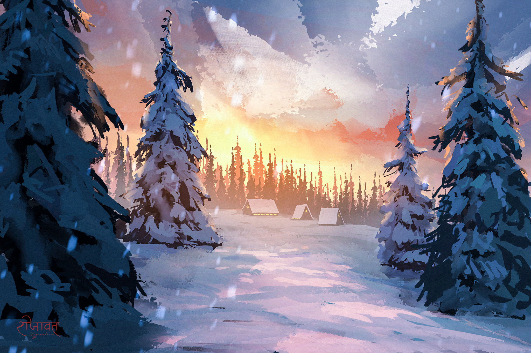 Artistic Winter HD Wallpaper, Forest, Snow, Sky HD Wallpaper