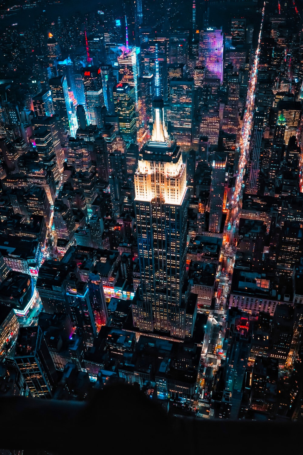 aerial view of city buildings during night time photo