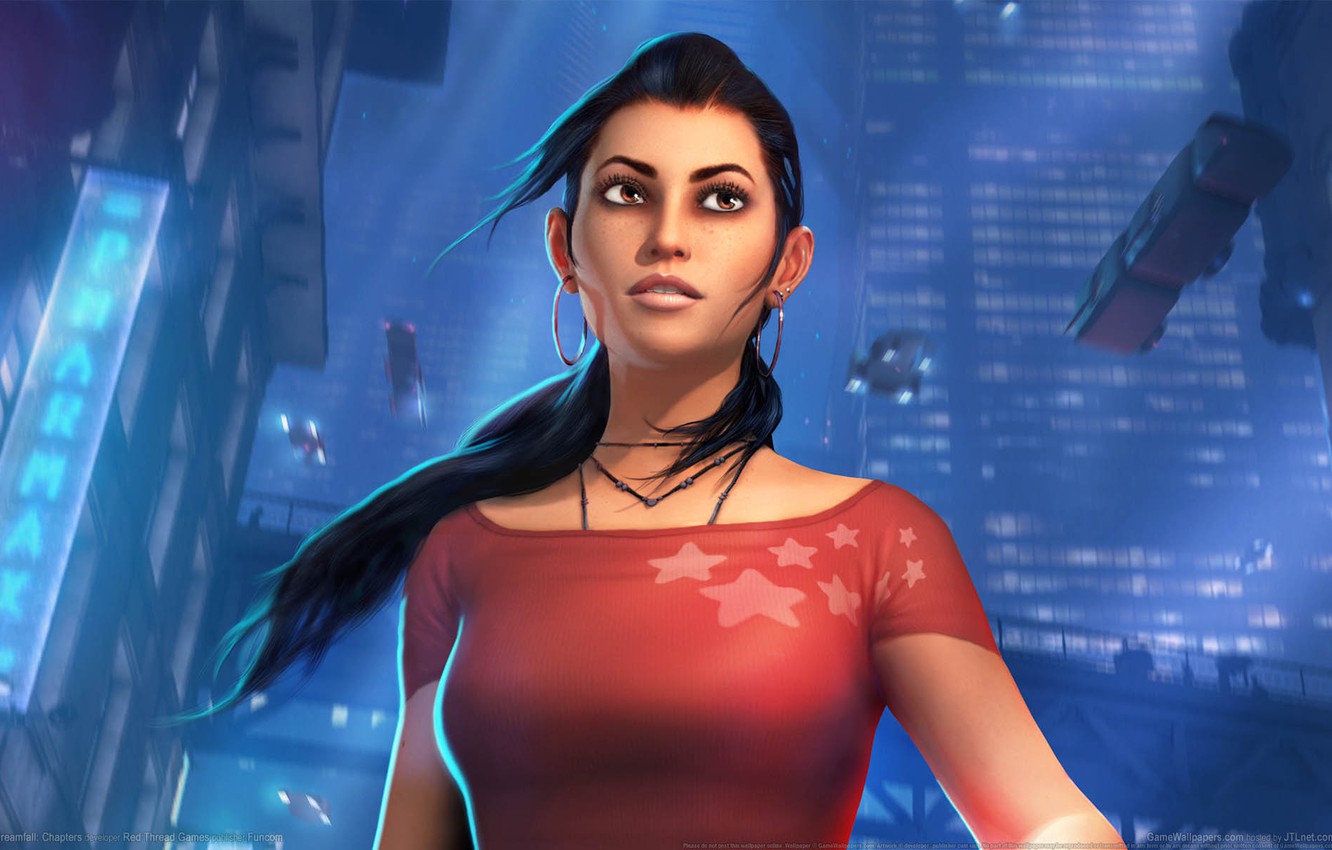 Wallpaper girl, machine, night, the city, fiction, stars, top, game wallpaper, Dreamfall: Chapters image for desktop, section игры