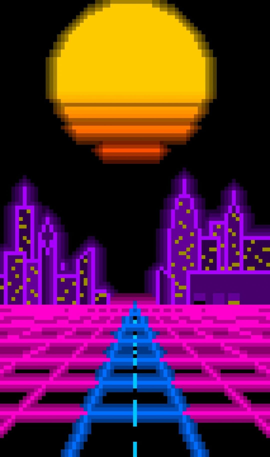 I Wanted To Make A Pixel Art Outrun Phone Wallpaper (2022)