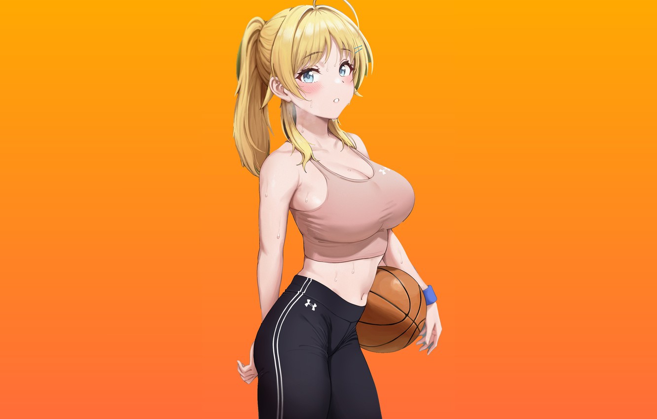 Wallpaper hot, pretty, Basketball, blonde, sports, sweat, fitness, tights, sweaty, sports bra, anime.girl.image for desktop, section сёнэн