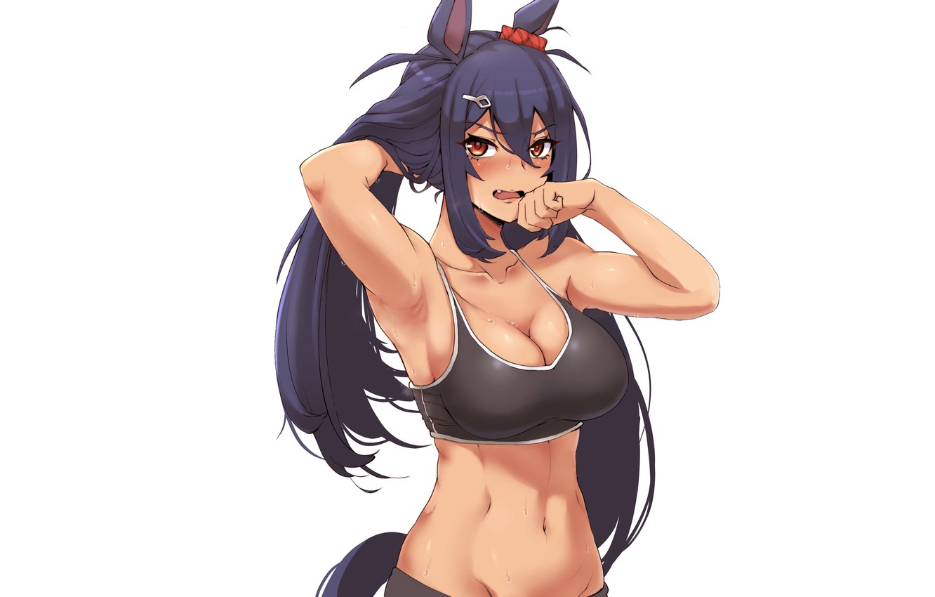 Wallpaper girl, , wet, Anime, pretty, horse, sweat, fitness, tights, tan, abs, tanned babe, fit, sweaty, sports bra, fit girl image for desktop, section сёнэн