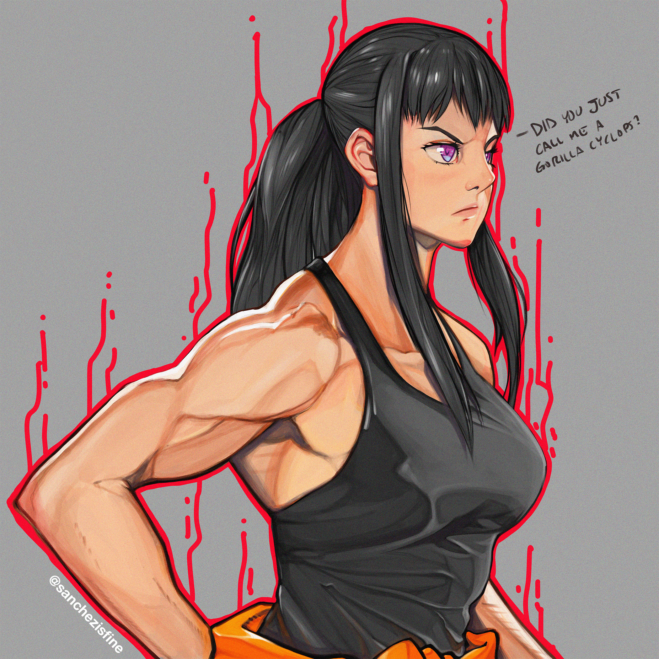 Enen No Shouboutai Armpits Muscular Ponytail Black Hair Bangs Biceps Abs Purple Eyes Anime Maki Oze Wallpaper:2100x2100