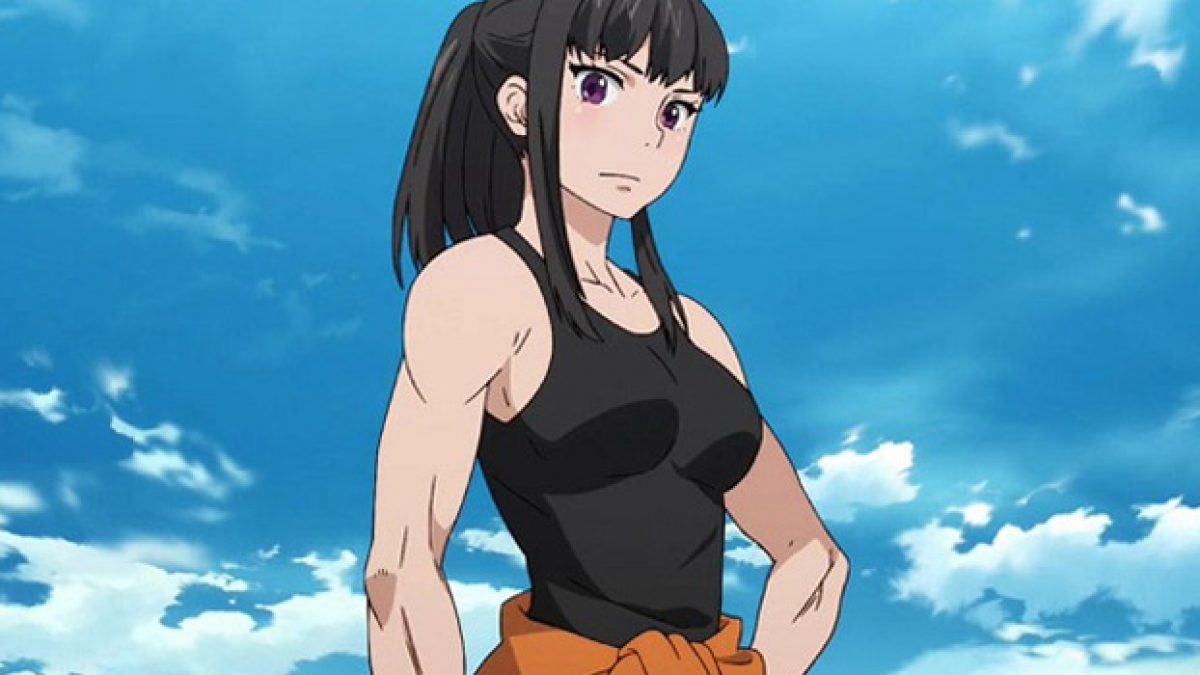 buff anime girl with boy