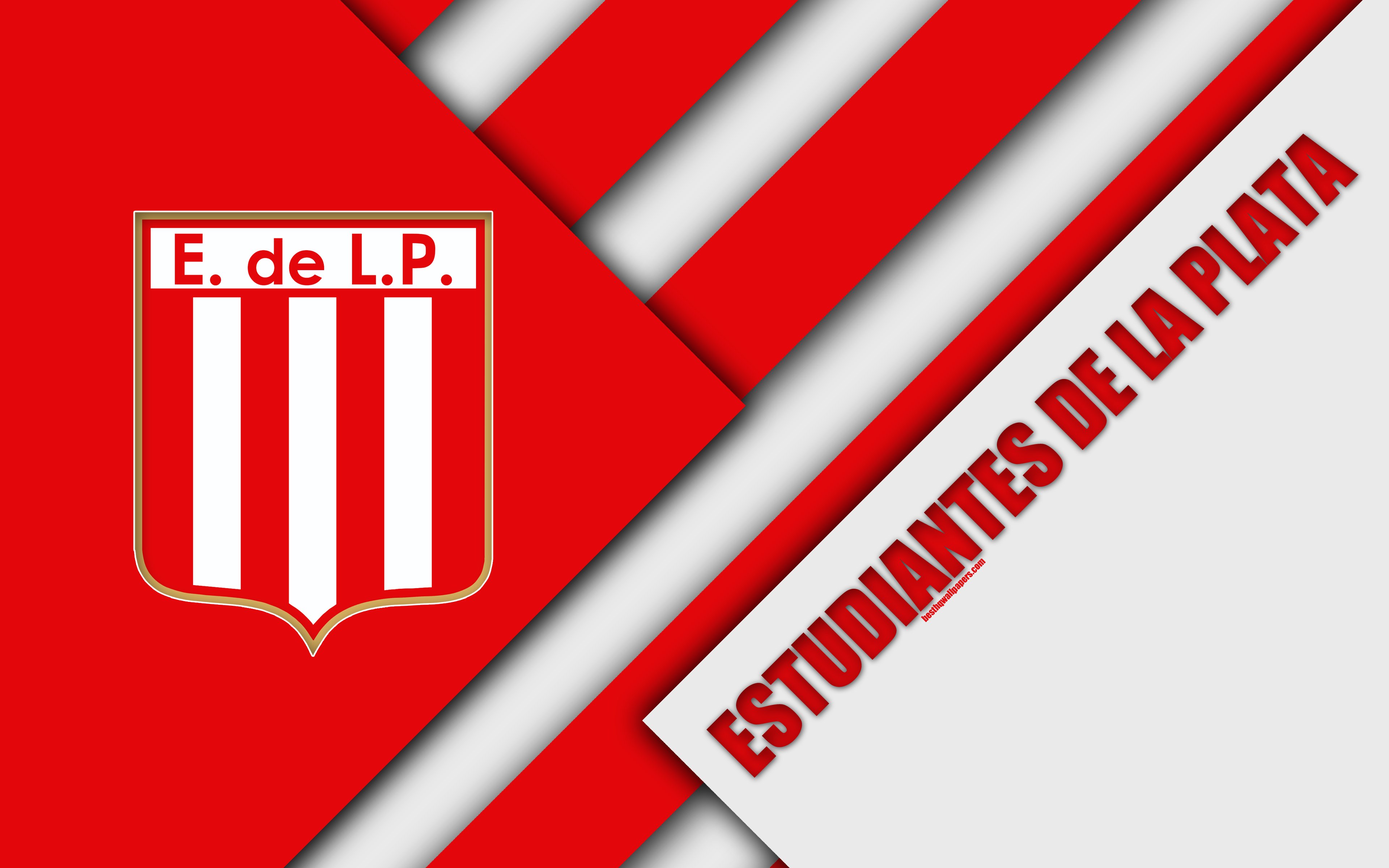 Download wallpaper Estudiantes de La Plata, Argentine football club, 4k, material design, white red abstraction, La Plata, Argentina, football, Argentine Superleague, First Division for desktop with resolution 3840x2400. High Quality HD picture