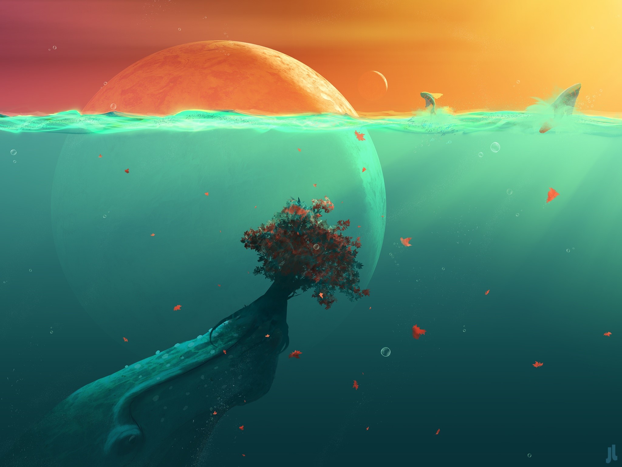The bottom of the ocean and the moon Wallpaper