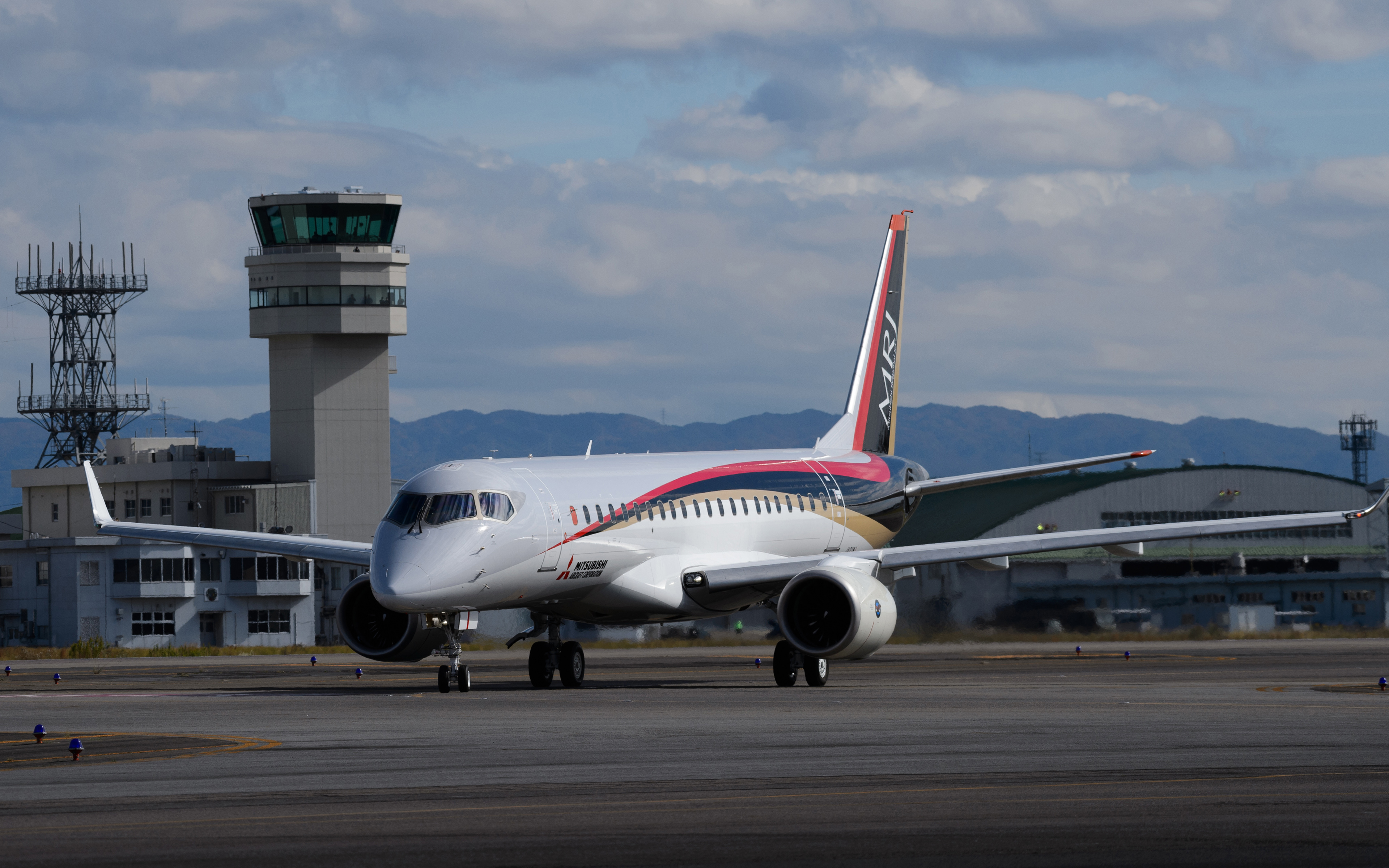 Download wallpaper Mitsubishi Regional Jet, MRJ, passenger plane, japanese airplanes, air transportation, airport for desktop with resolution 3840x2400. High Quality HD picture wallpaper