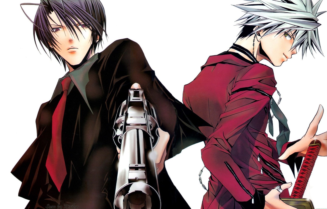 Wallpaper weapons, zombies, tie, white background, guys, Chika Akatsuki, Shito Tachibana, Zombie loan, Zombies on trust image for desktop, section сёнэн