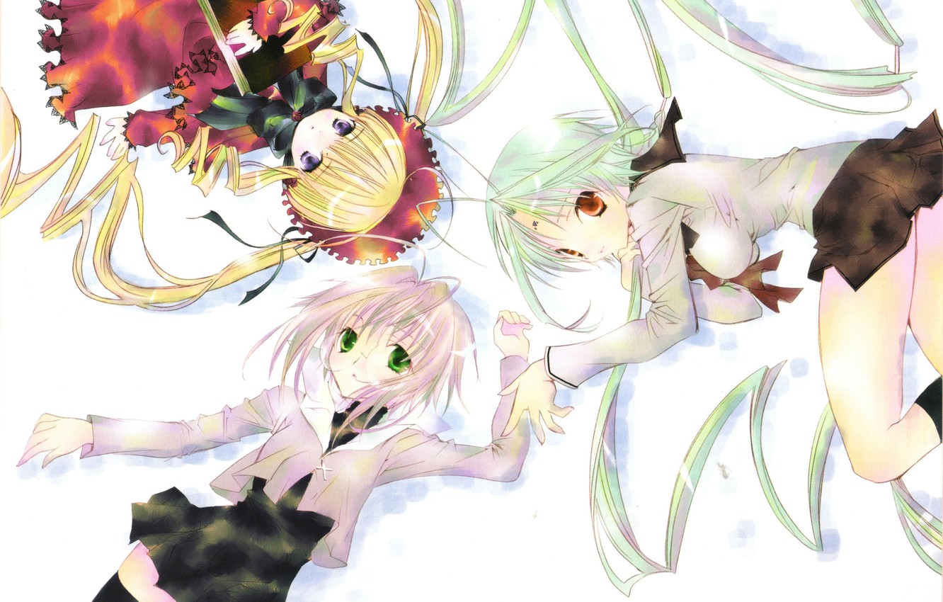 Wallpaper White Background, Form, Rozen Maiden, Three, Art, Shinku, Kapor, Peach Pin, Crossovers, Michiru We, Zombie Loan Image For Desktop, Section прочее