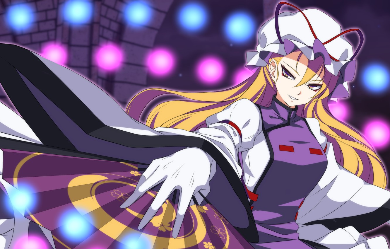 Wallpaper look, girl, smile, fan, Touhou, Yukari Yakumo, Touhou, Touhou image for desktop, section прочее