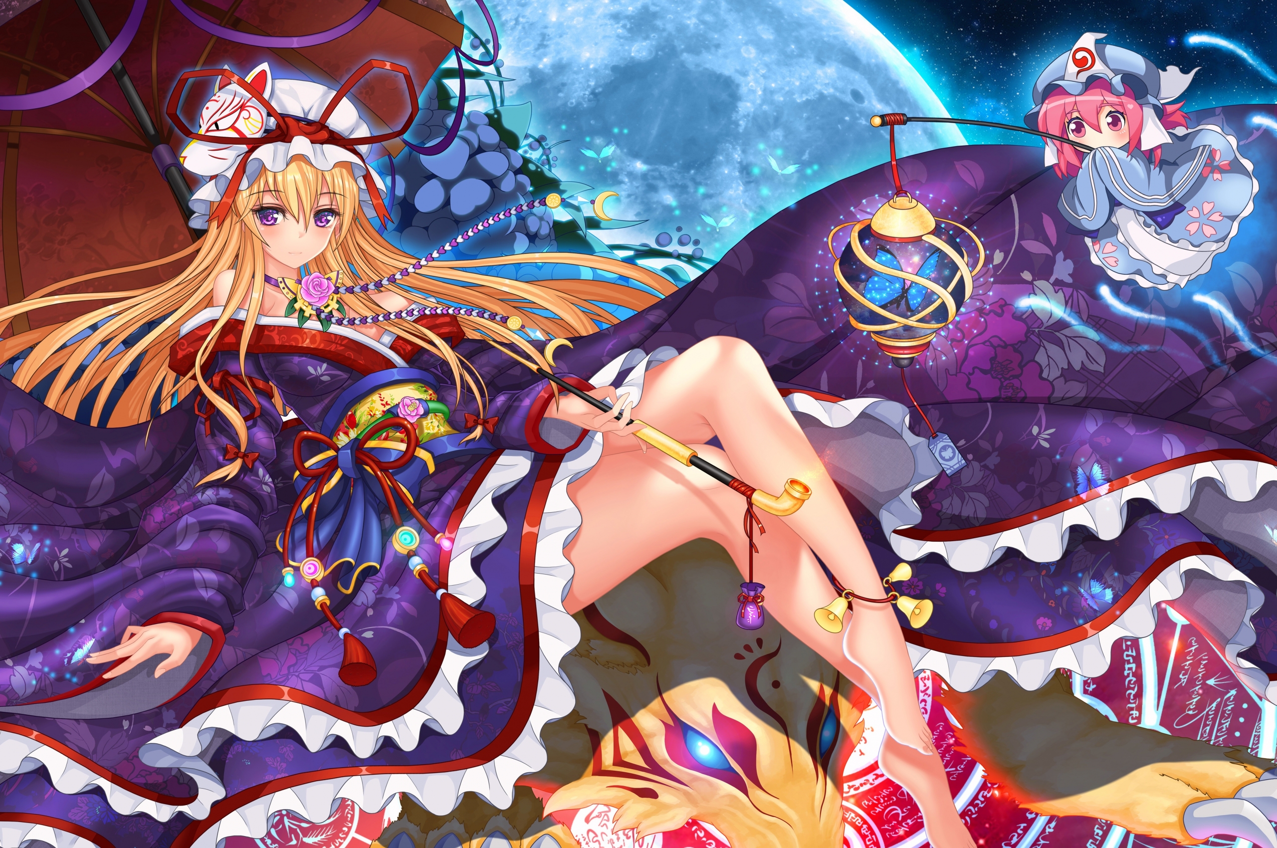 Wallpaper Touhou, Blonde, Saigyouji Yuyuko, Yakumo Yukari, Yakumo Ran:6920x3895