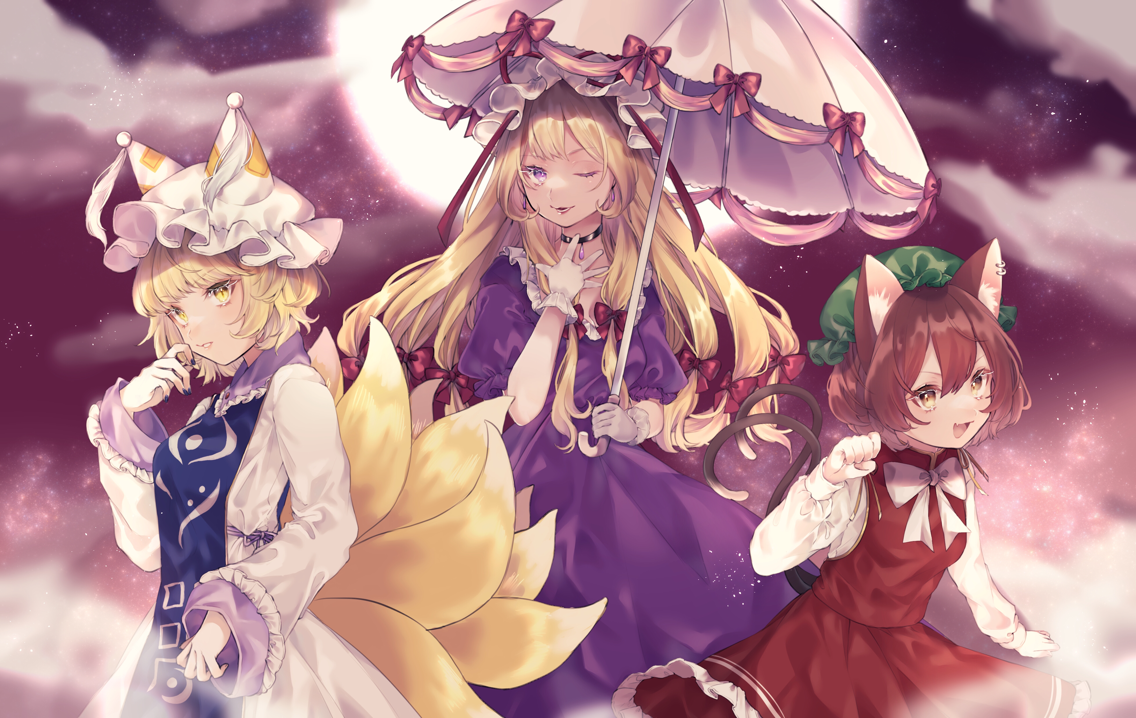 Touhou 4k Ultra HD Wallpaper, Yukari Yakumo, Chen (Touhou), Ran Yakumo HD Wallpaper