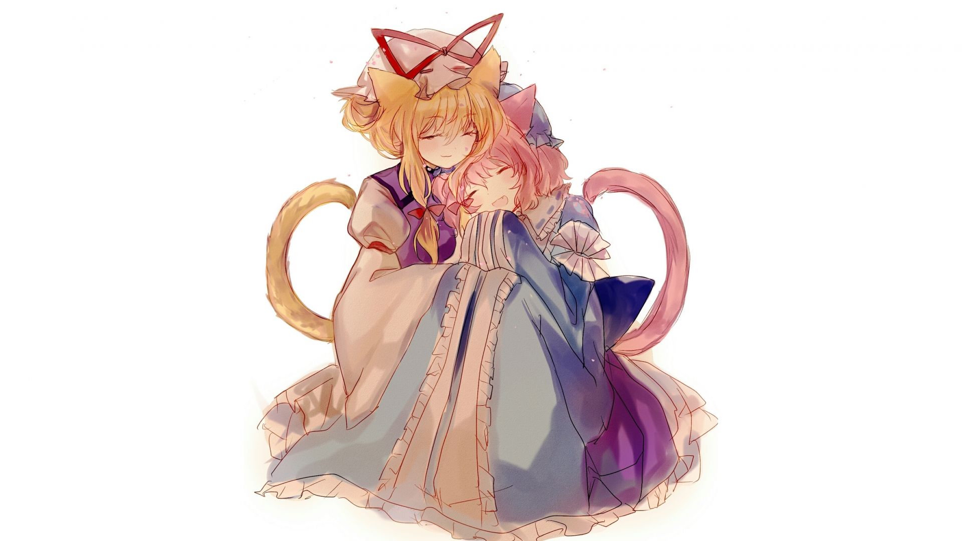 Yukari yakumo, yuyuko saigyouji, touhou, anime girls, hug wallpaper, HD image, picture, background, 113236