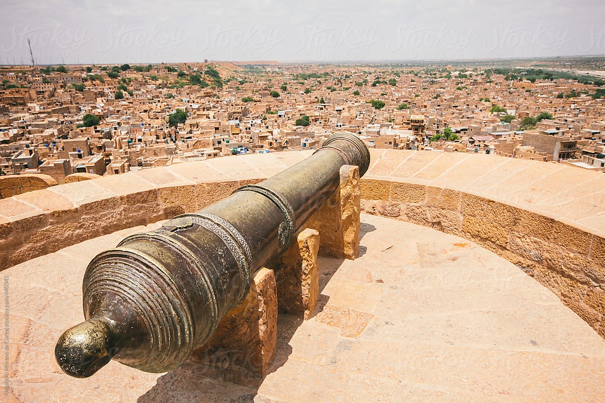 Cannon On The Jaisalmer Fort Overlooking The City. Jaisalmer, Rajasthan, India by Alejandro Moreno De Carlos