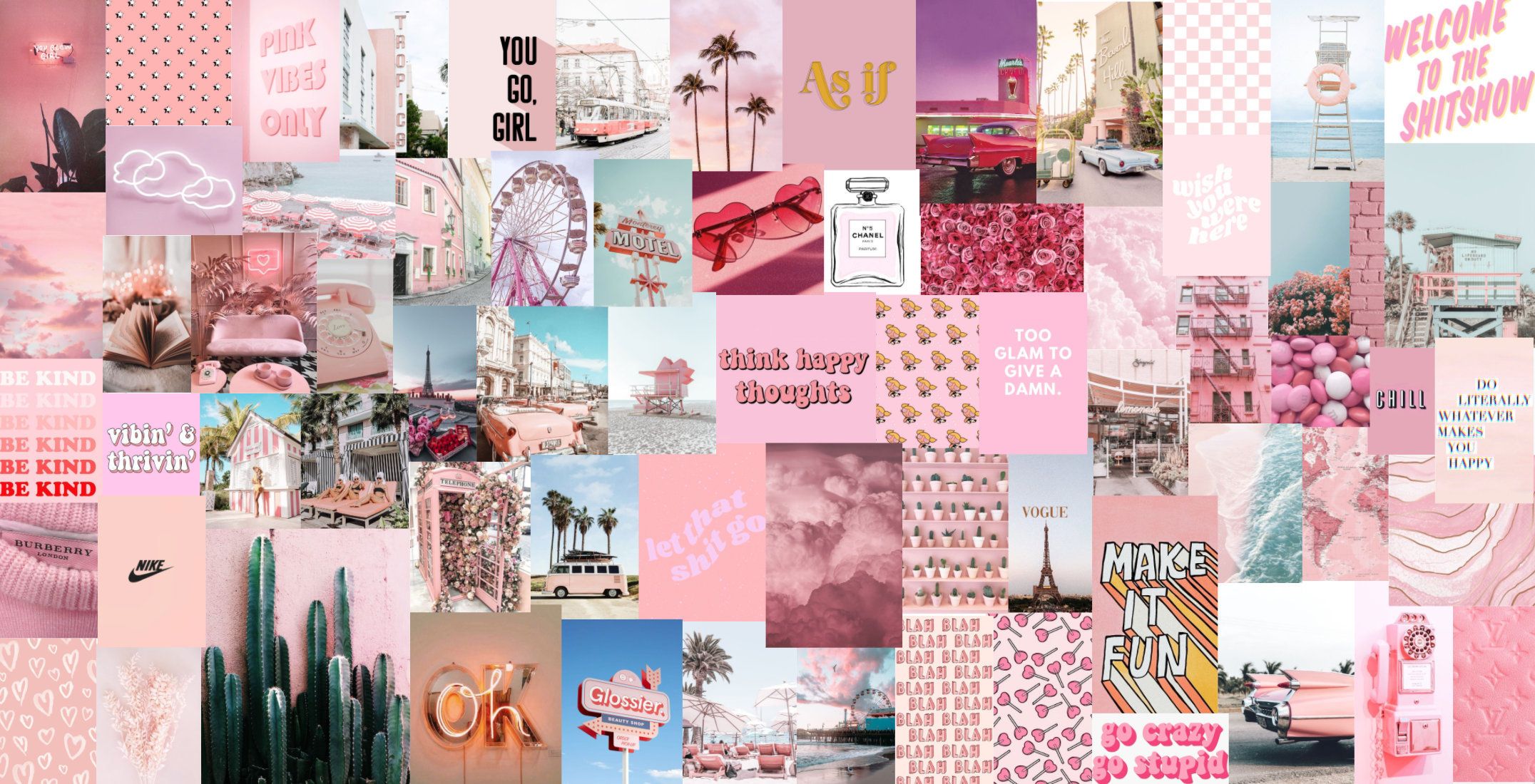 Trendy Light Pink Aesthetic Wall Collage Kit Digital. Etsy. Pink wallpaper laptop, Pink wallpaper pc, Cute desktop wallpaper