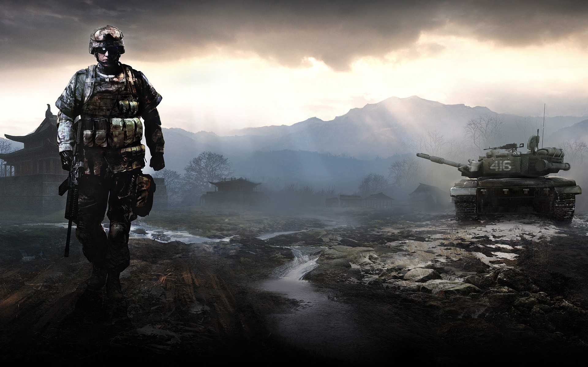 Battlefield 3 War Video Games Tank Numbers Dark Soldier Wallpaper:1920x1200
