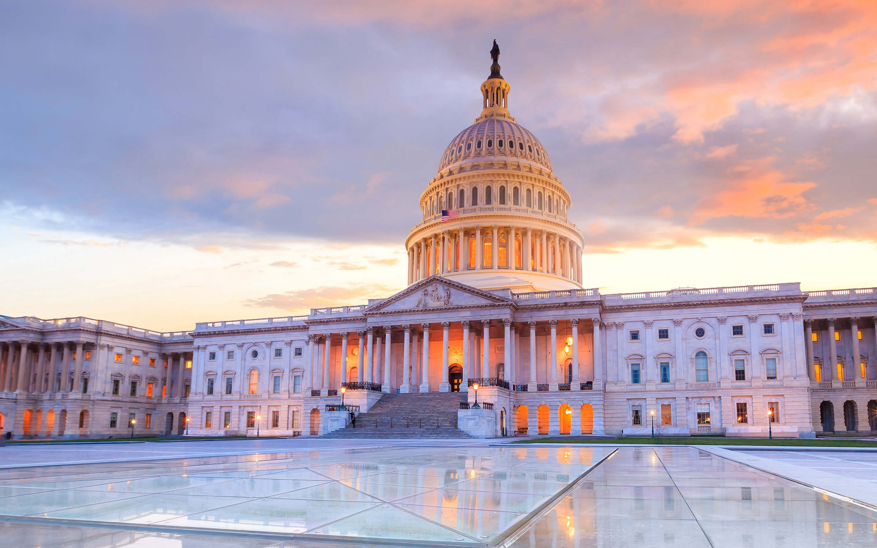 Download wallpaper Capitol Building, United States Capitol, Capitol Hill, evening, sunset, square, Washington, USA, United States Congress for desktop with resolution 2880x1800. High Quality HD picture wallpaper