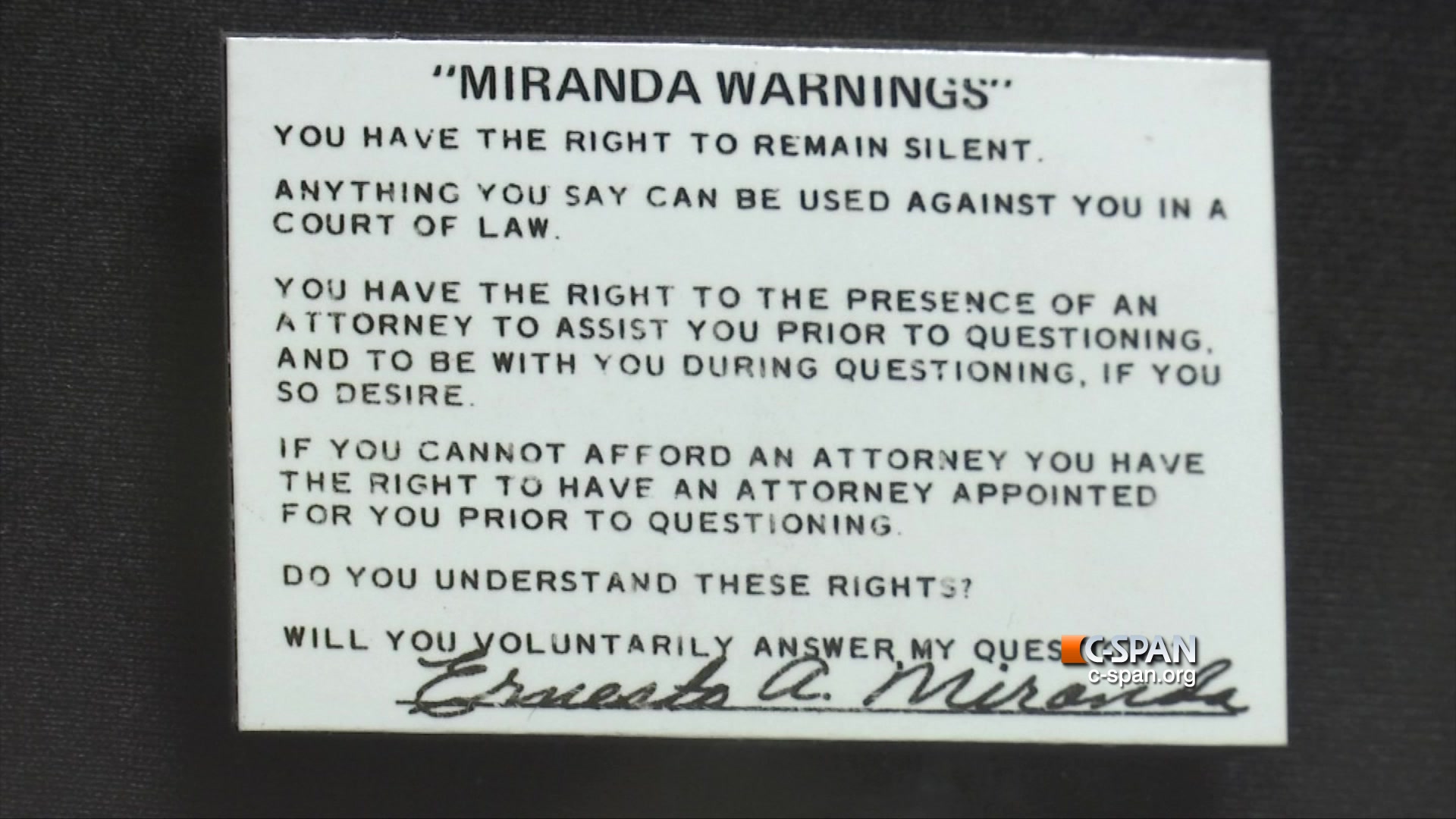 Miranda v. Arizona: Miranda Cards