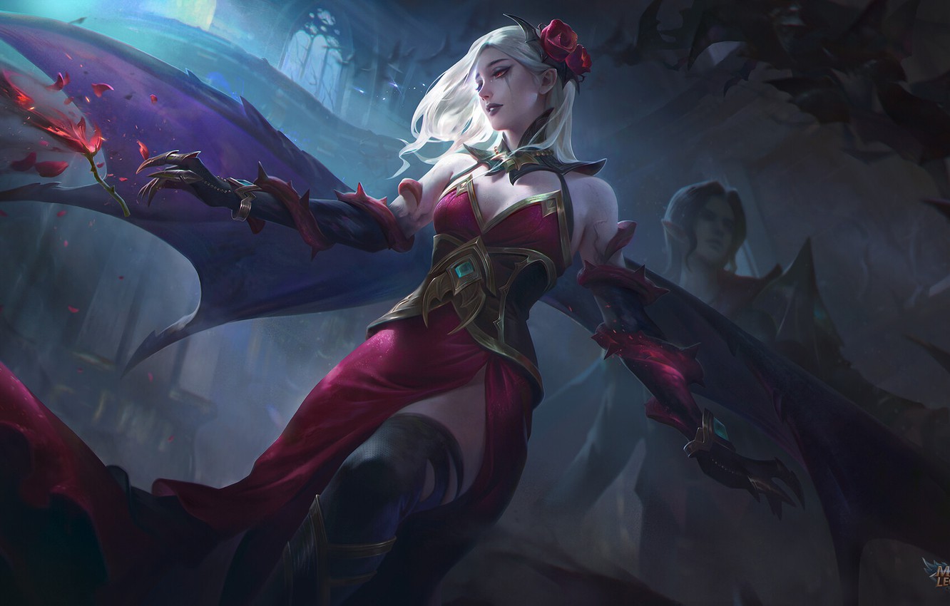 Wallpaper dark, girl, fantasy, game, wings, angel, blonde, digital art, artwork, fantasy art, creature, fantasy girl, Mobile Legends image for desktop, section игры