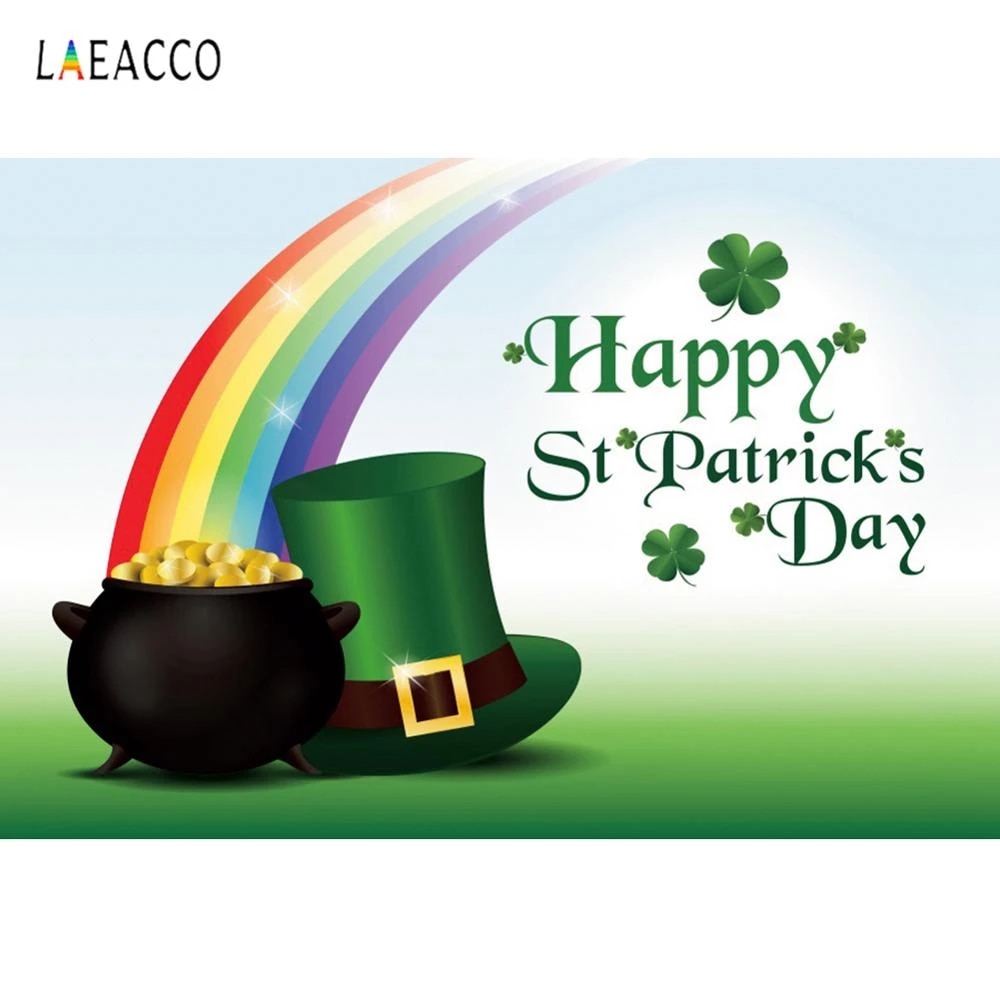 Laeacco St. Patrick's Day Cartoon Rainbow Clovers Photographic Backdrop Portrait Scene Photographic Background For Photo Studio. Background