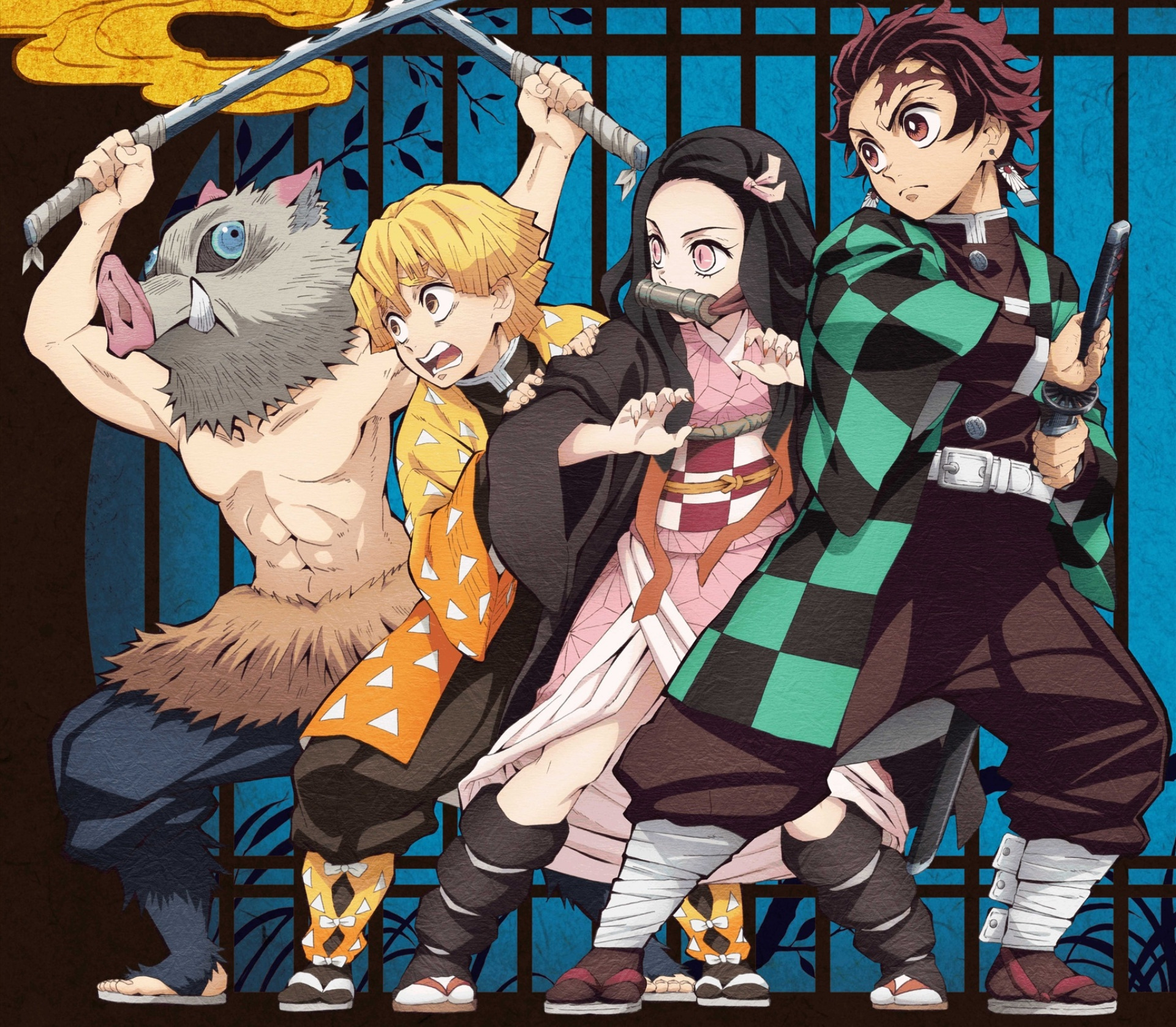 Inosuke Hashibira Nezuko Kamado Tanjiro Kamado and Zenitsu Agatsuma HD Wallpaper