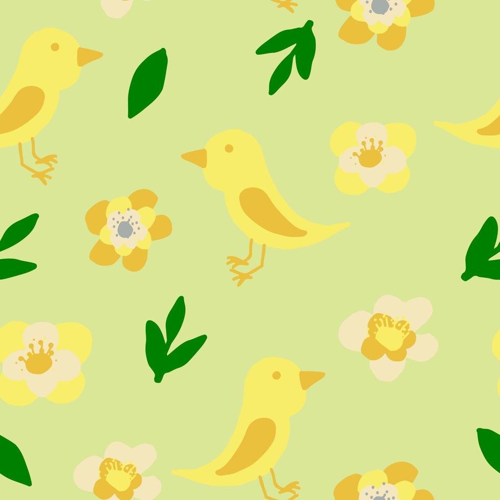 bird and flowers seamless pattern. wallpaper, textiles, wrapping paper. hand drawn doodle. trendy colors 2022. baby, spring summer 5209855 Vector Art at Vecteezy